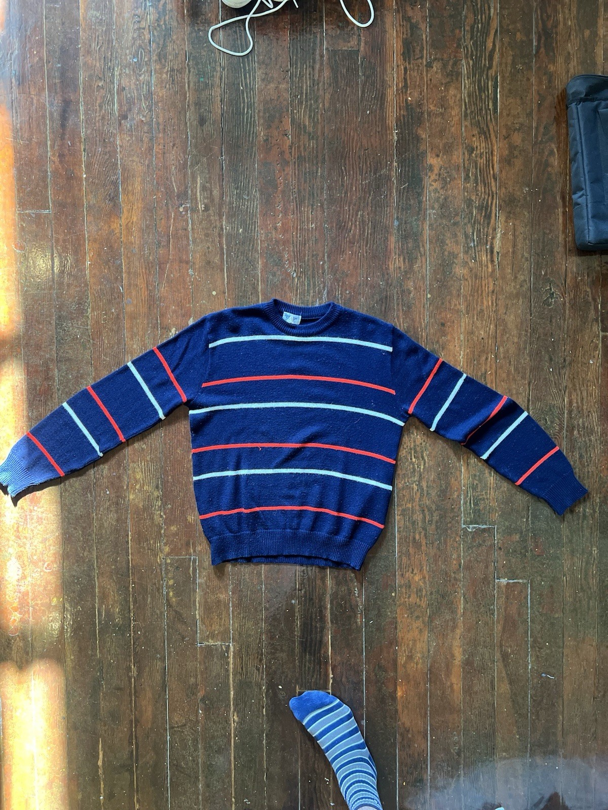 VTG 1970’s Repage Navy Blue Red& White Striped Acrylic Sweater
