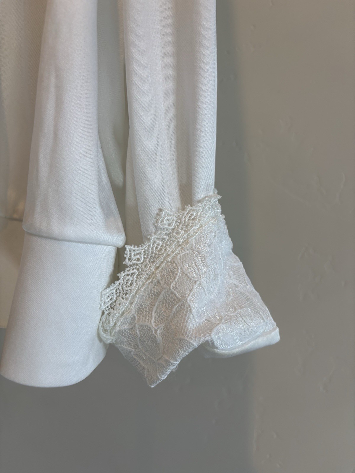 Vintage LeVoy’s White Victorian Lace Yoke Blouse, Polyester, Button Cuffs, XL