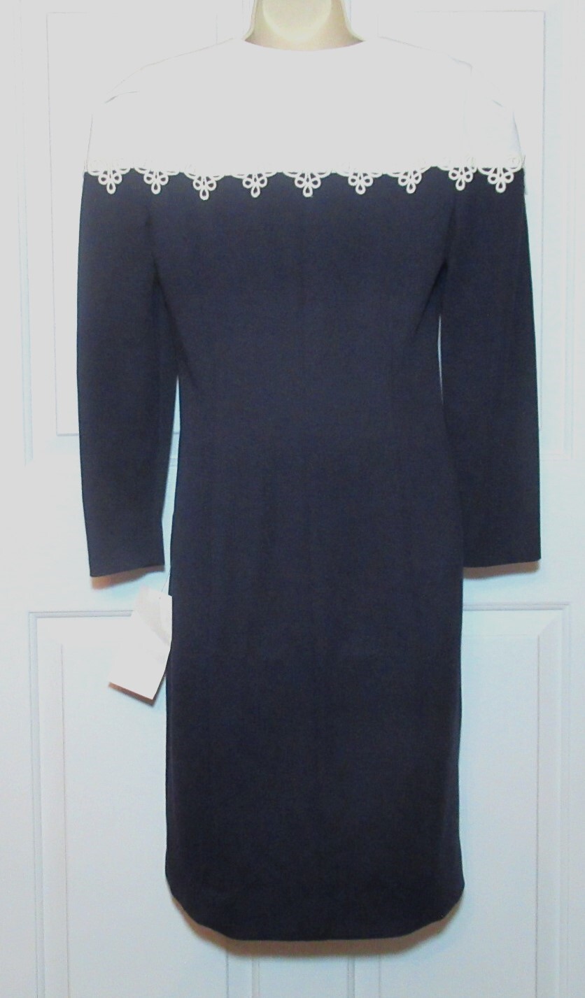 NWT Vtg 90s Leslie Fay Petite Collections 6 Navy with Gold Button Front Dress