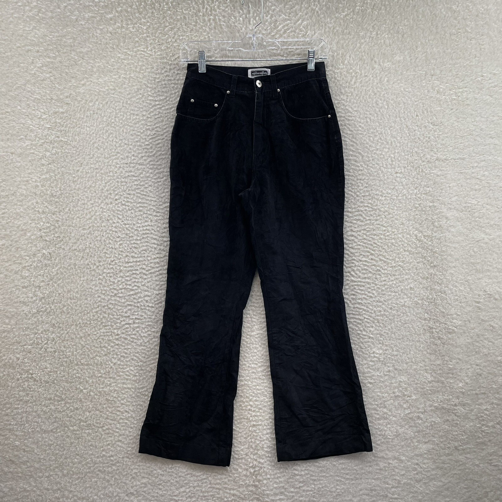 Y2K Vintage Faux Suede Leather Pants 4 6 26 27 Petite Short Black High Waisted