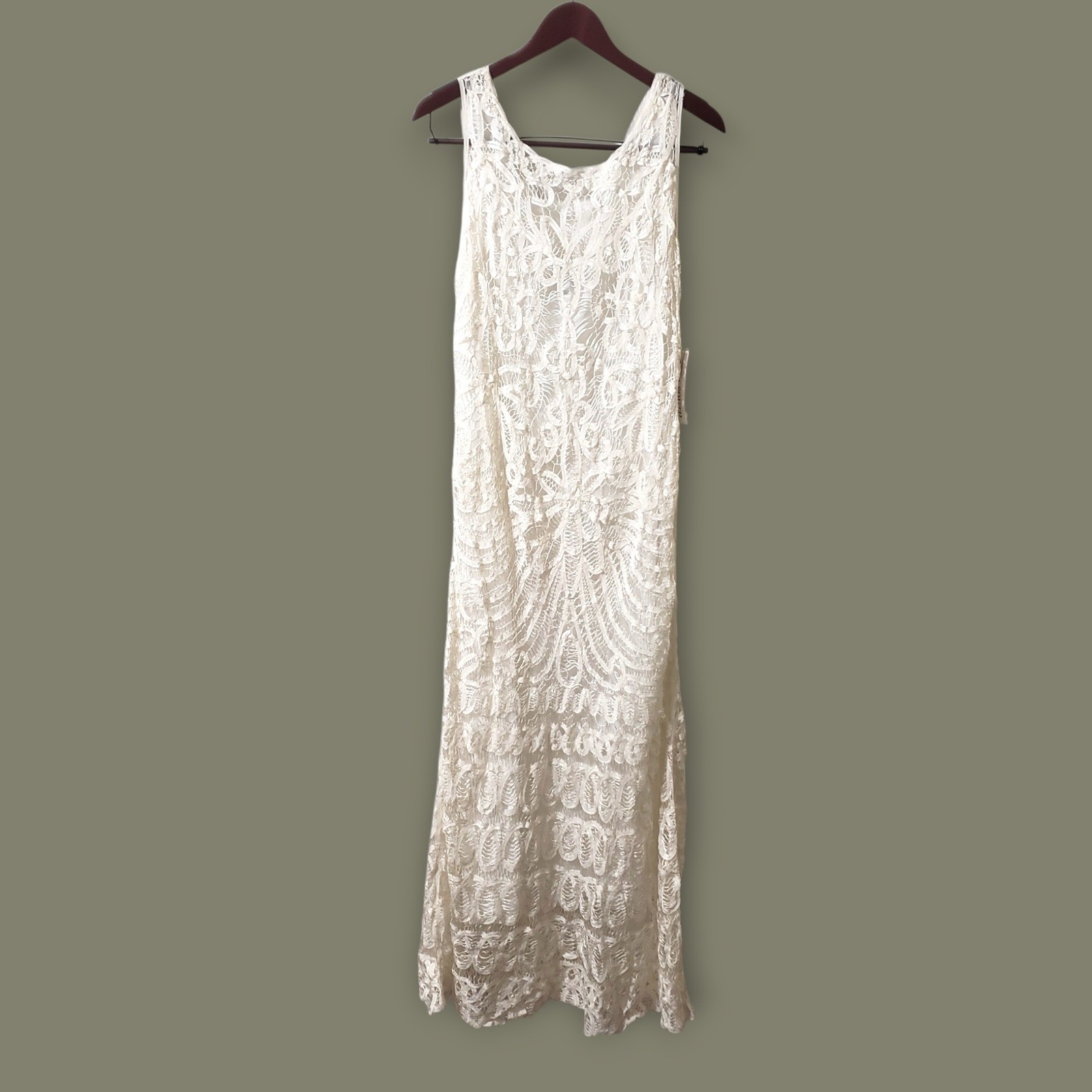 VTG Plaza South Ivory Crochet Lace Maxi Dress Sleeveless Wedding Event Size 14