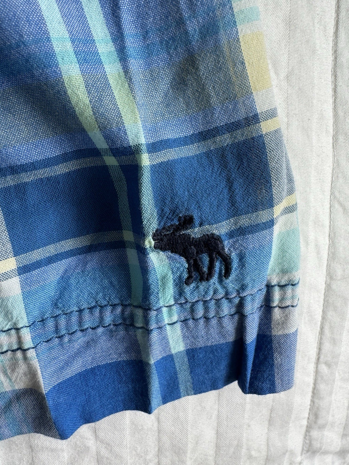 Vintage Y2K Abercrombie Blue Yellow Green Plaid Smocked Mini Sundress Sz Medium