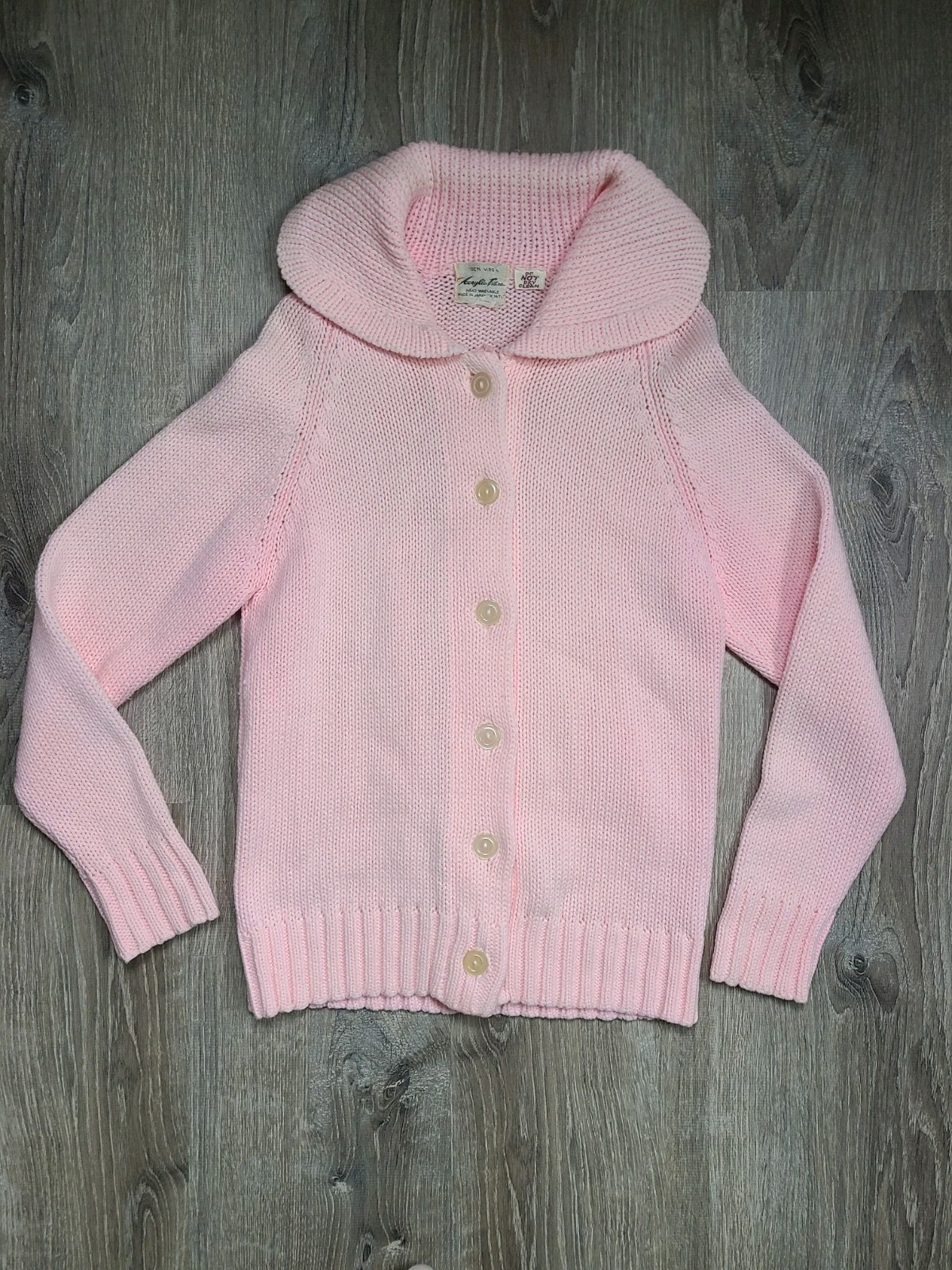 VTG Women S 100% Virgin Acrylic Fibre Cardigan Sweater Pink Button Up Japan Made
