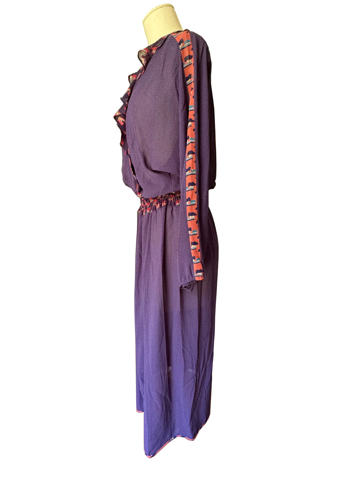 DIANE FREIS Vintage Blouson Dress Georgette Faux Wrap Prints Ruffle Accents O/S