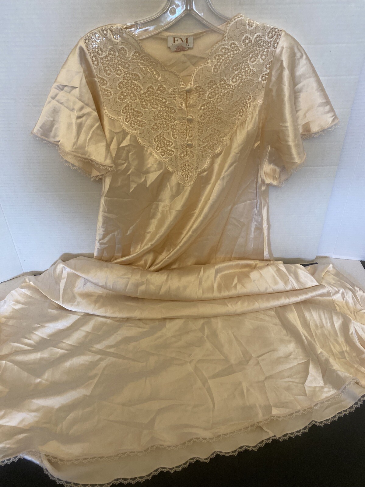 Vtg.FM Lingerie Nightgown Sleepwear Silky Lace Size Petite Small New