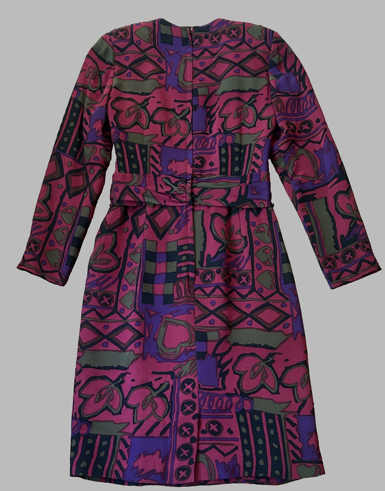 VTG Gillian Silk Dress 80’s Rose Purple Long Sleeve Shoulder Pads, 6 runs small
