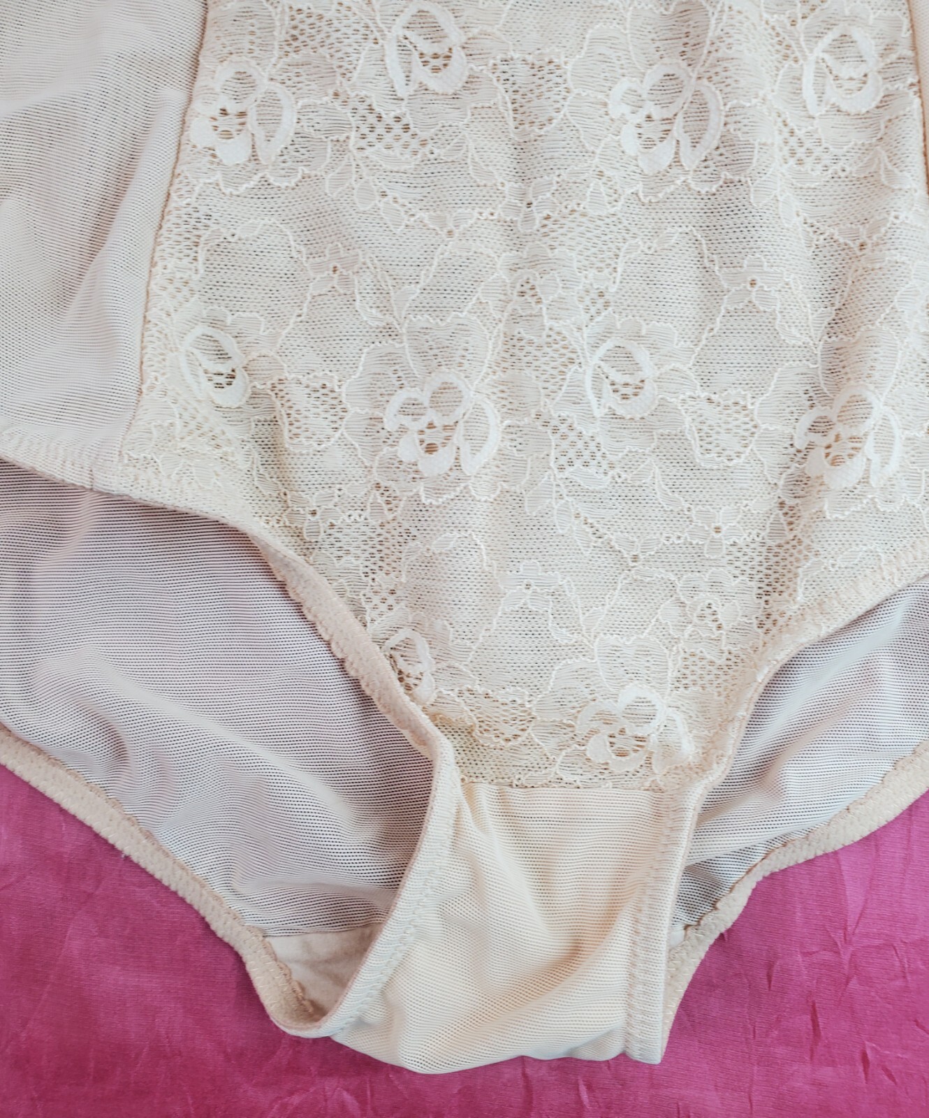 Vtg Panty Girdle Sz 16 Lace Mesh Sculpting Granny Cincher Brief Sissy Pin-up