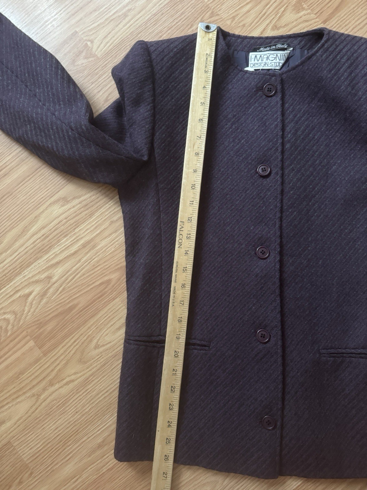 Vintage 1980s I Magnin 100% Wool Blazer Purple Gray Designer Jacket Madein Italy