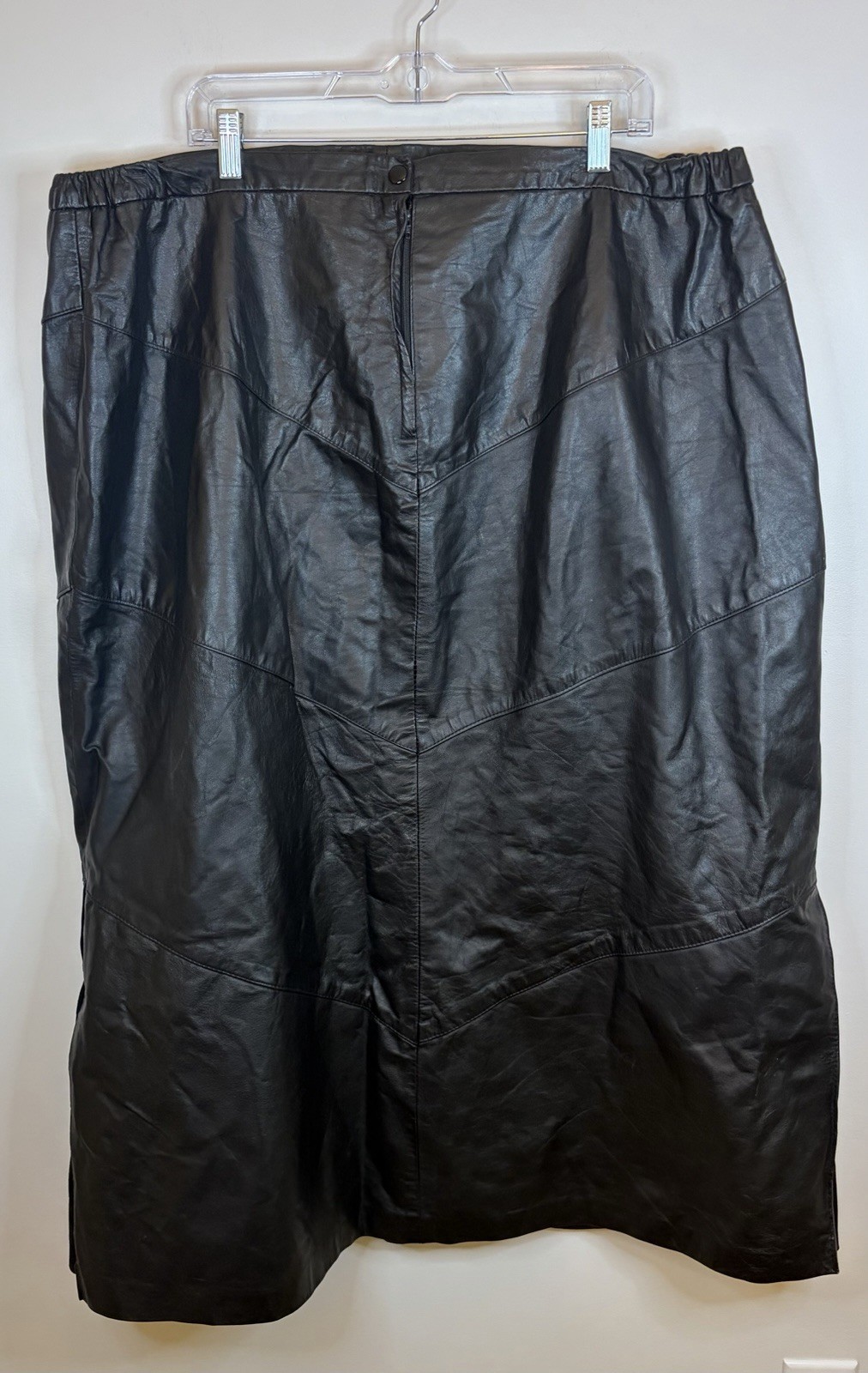 Vtg AGGIE GEORGETTE Chordas Leather A-Line Midi Skirt 40 Lined 80s Biker Goth