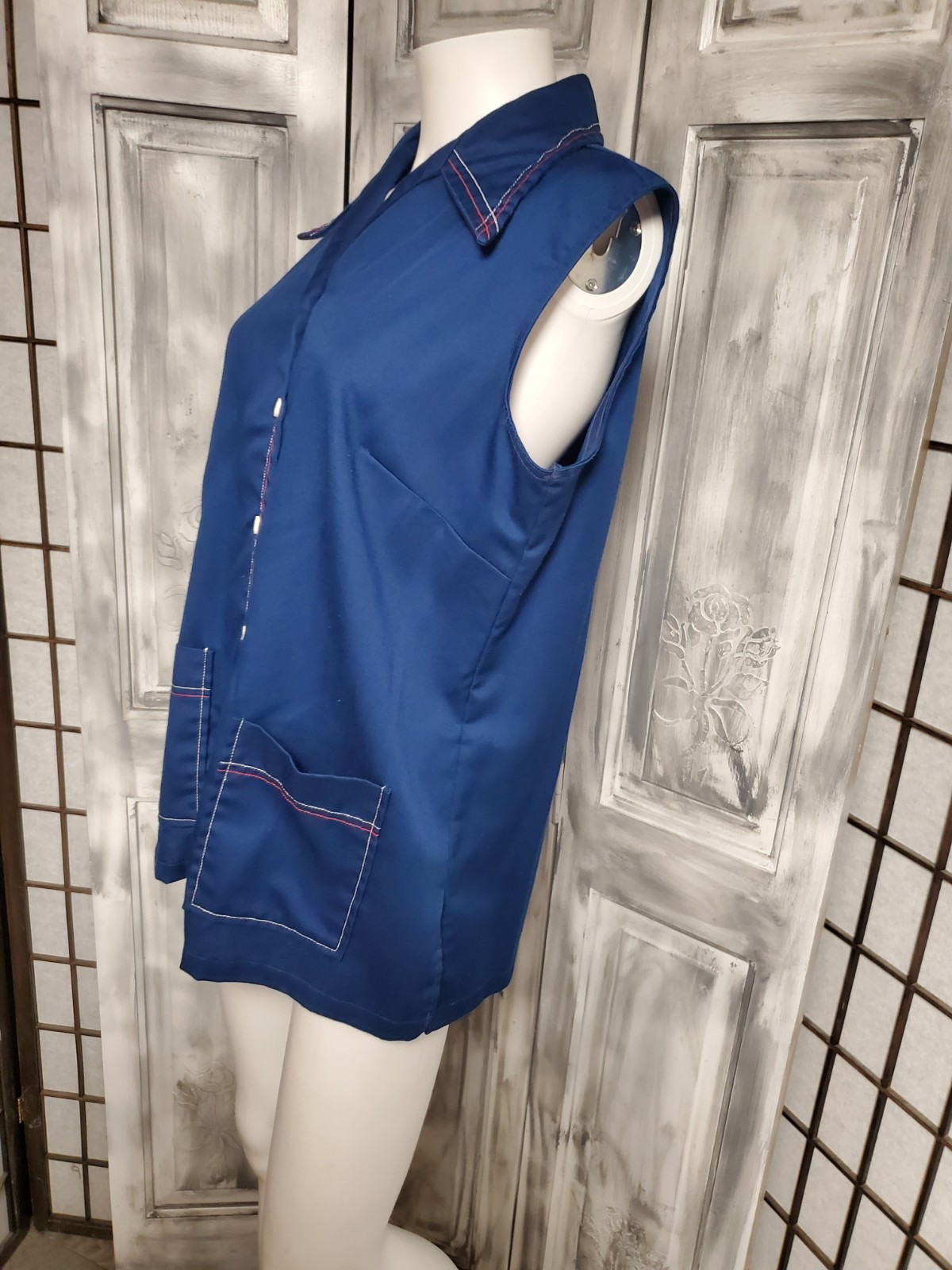 60s Vtg L Ship N Shore Dagger Collar Artist work Top Blouse Apron Sleeveless