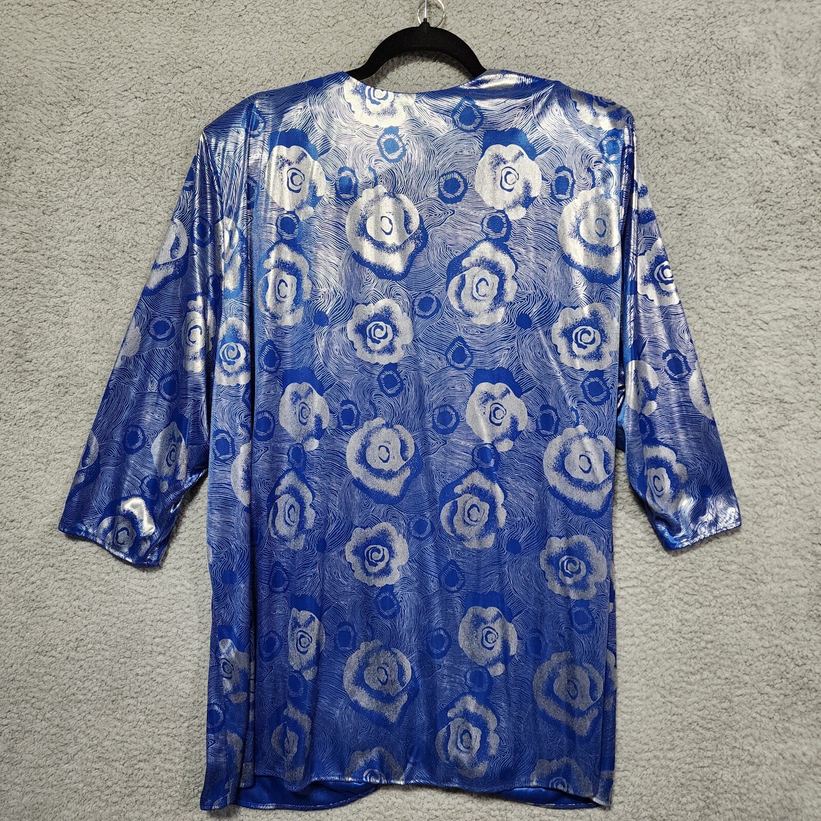 Risa Ann New York Metallic Silver Blue Abstract Overlay Blouse 80’s Plus Size 2X