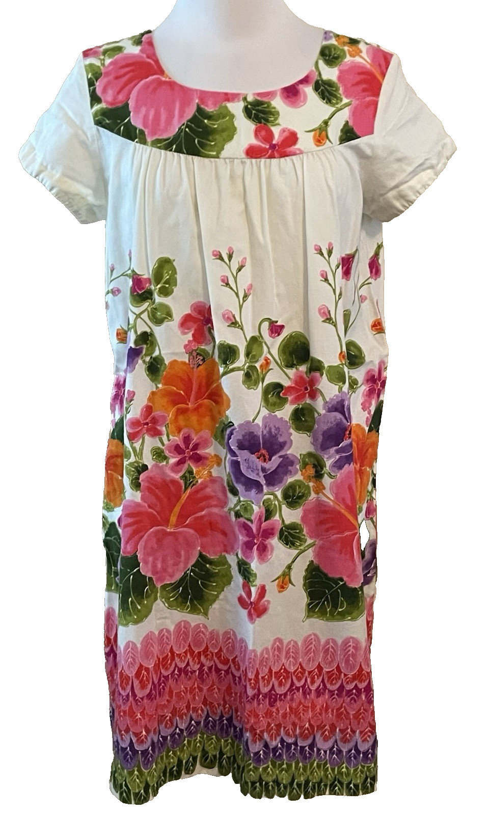 Vintage 60s Ui-Maikai Hawaiian Dress Floral Short Sleeves See Measurements