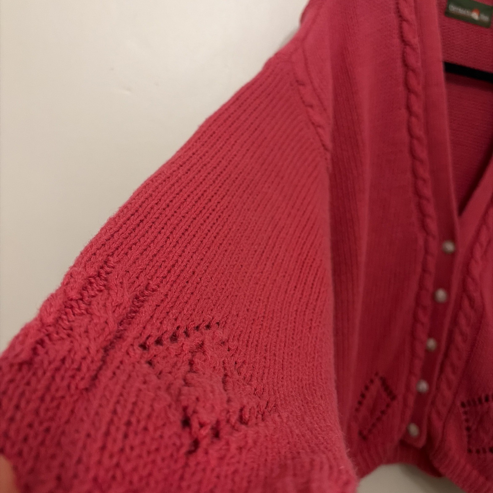 Vintage Outback Red Womens Cable Knit Oversized Cardigan Sweater Size Large Red