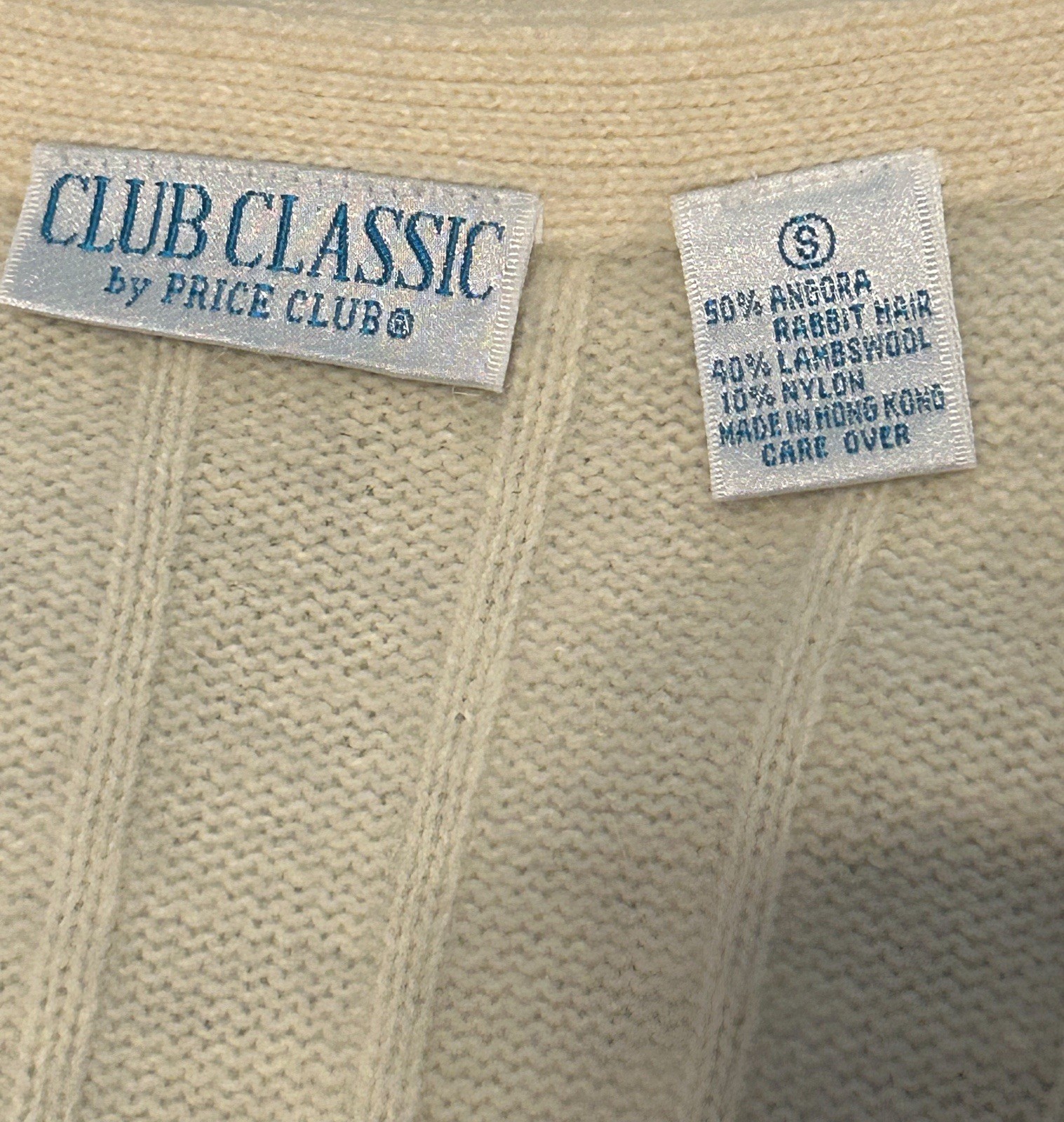 Rare Vintage Club Classic Sz 8 Cream Faux Pearl Angora Cardigan Retro Elegant