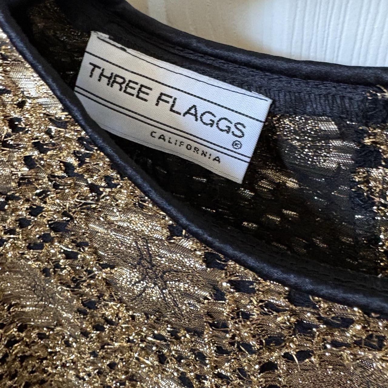 Vintage Three Flaggs California Gold Metallic Floral Textured Blouse