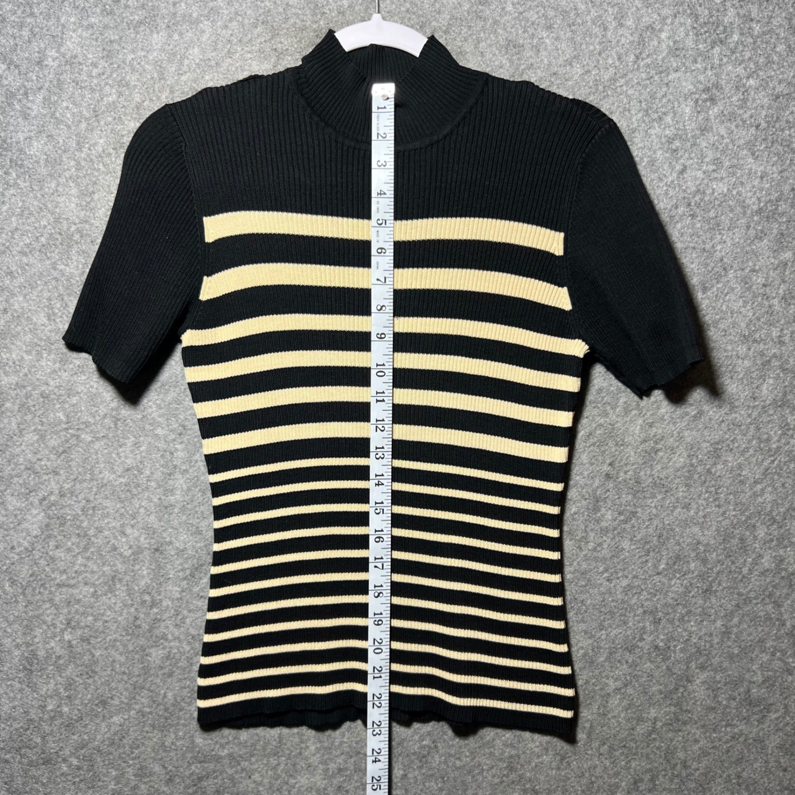 Silk Wool Striped Mock Neck Ribbed Knit Top 90s Vintage Fitted Preview M StretcH