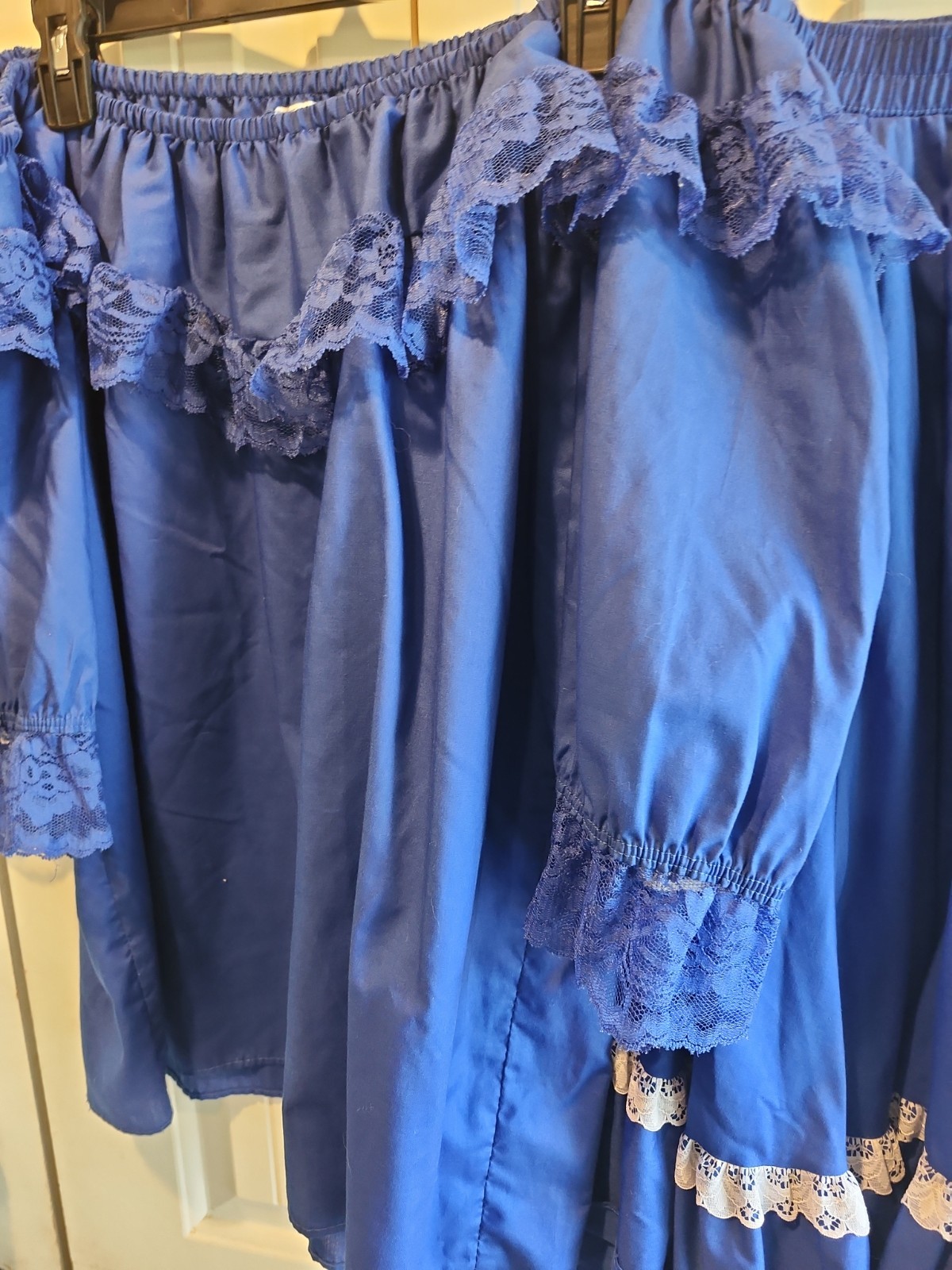 Partners Please! Malco Modes Square Dance Skirt XL & Blouse L Blue w White Lace