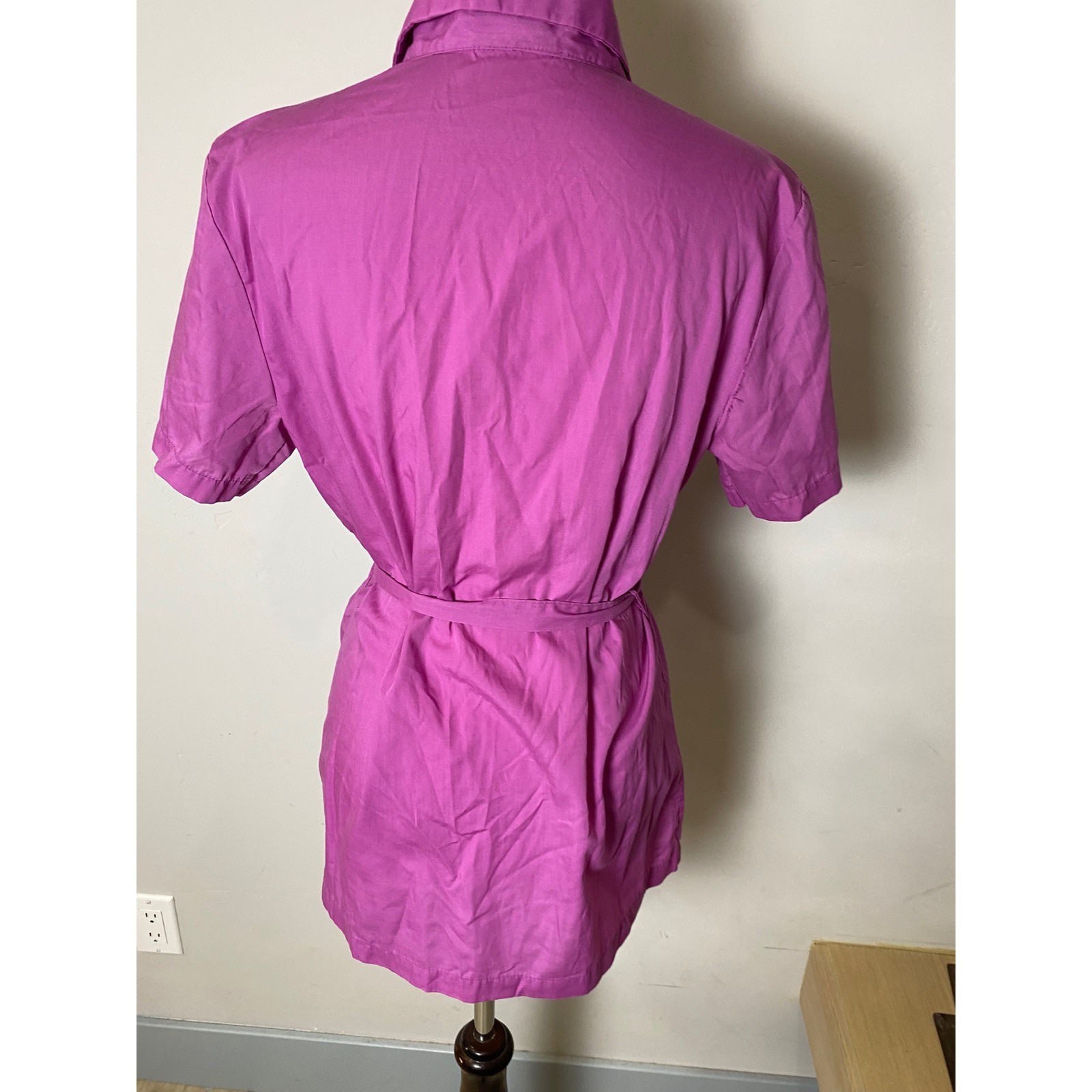 Vintage Sears 70s Dagger Collar Button Down Shirt Magenta Purple Belted Top