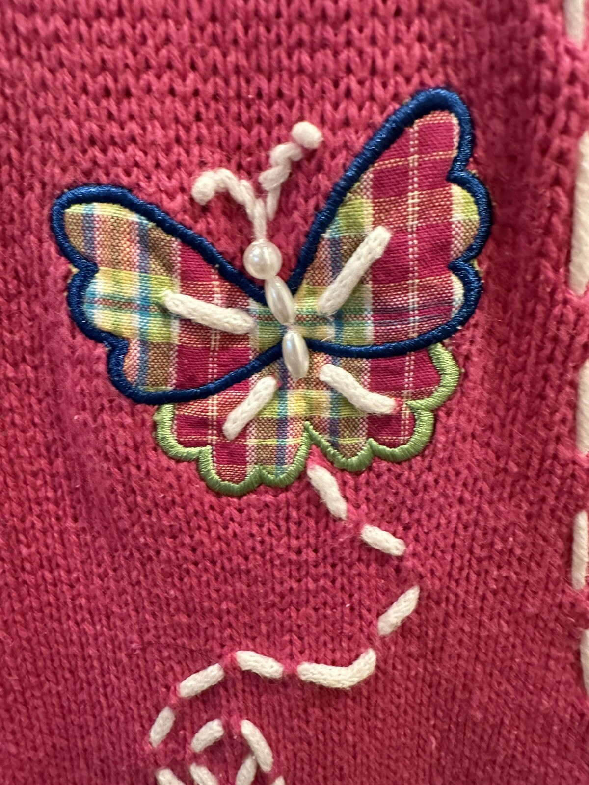Mandal Bay Vintage Pink Sweater Vest Butterflies XL Ramie Cotton