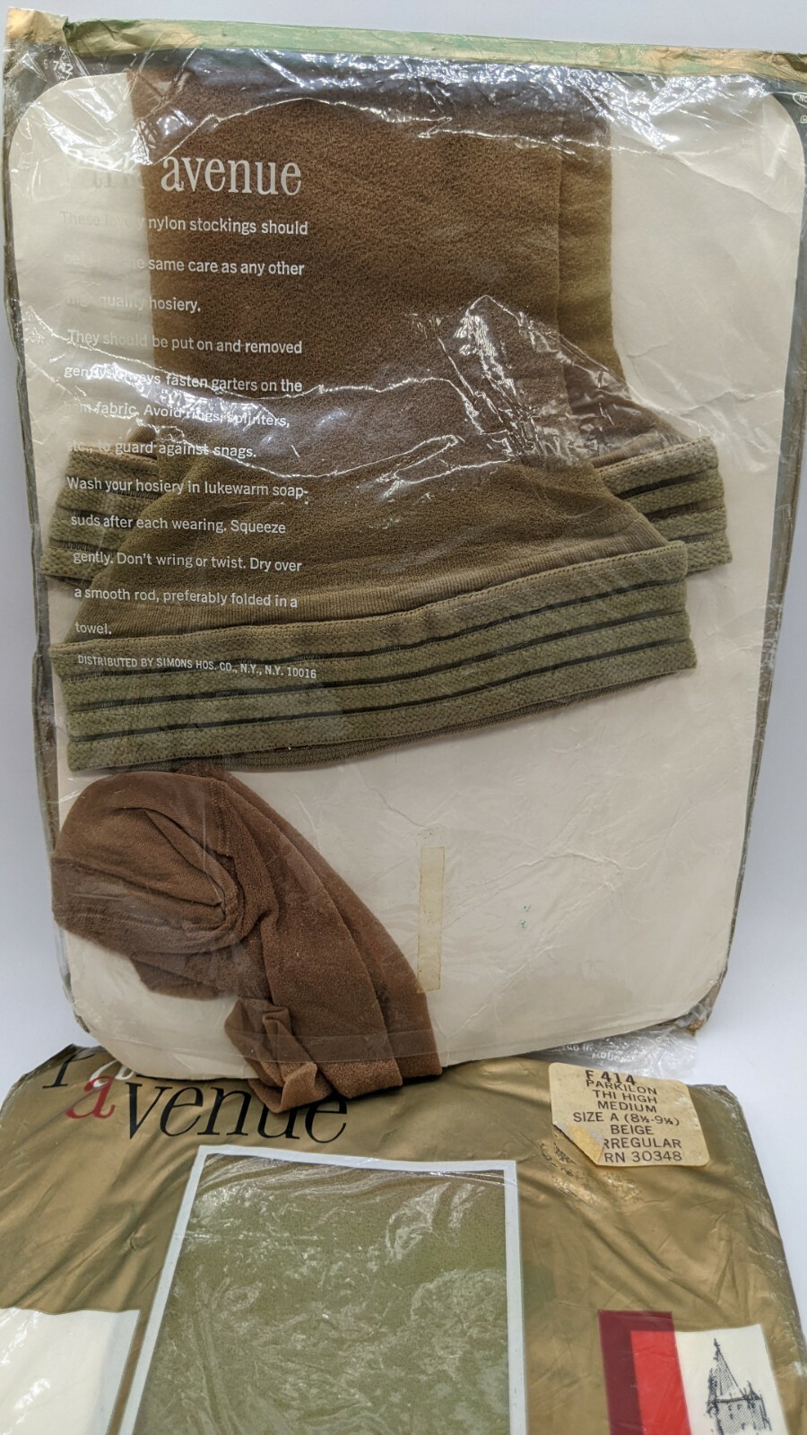 Vintage Park Avenue Pantyhose Thigh High Medium Size A 8.5-9.5 Beige Irregular