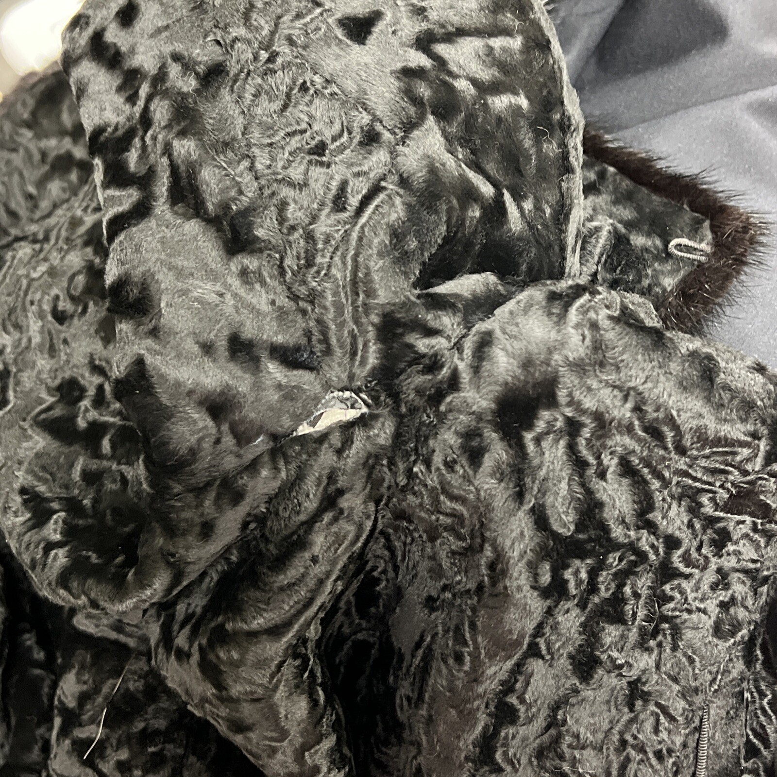 Vintage Bramson Fur Coat Womens S/M Black Curly Persian Lamb Mink Cropped Jacket