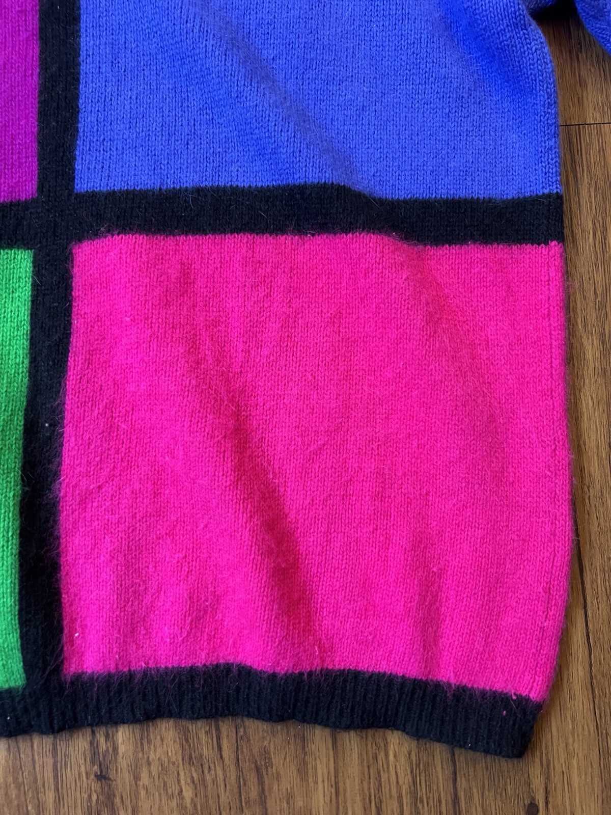 Vintage 80s Rafaella Sweater 3X Color Block Sweater Angora Lambswool Funky Retro