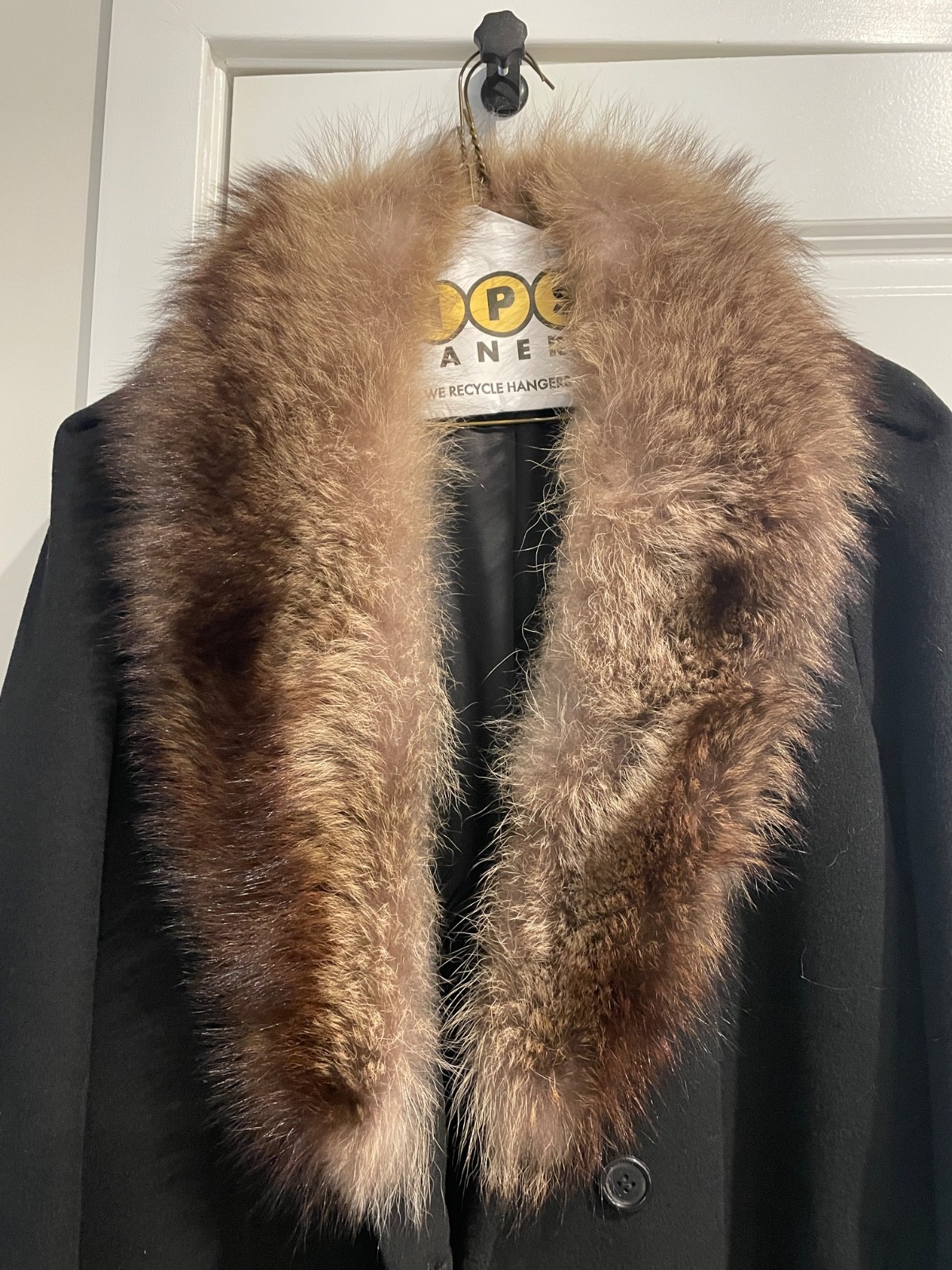 VTG Forstmann Fabric styled Central Park Wool Fur Collar Coat 12/14 Black USA