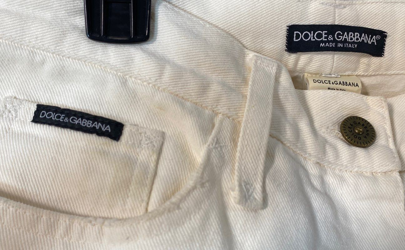 Vintage Y2K Dolce & Gabbana Women’s Beige Raw Hem Frayed Jeans Made Italy Sz 28