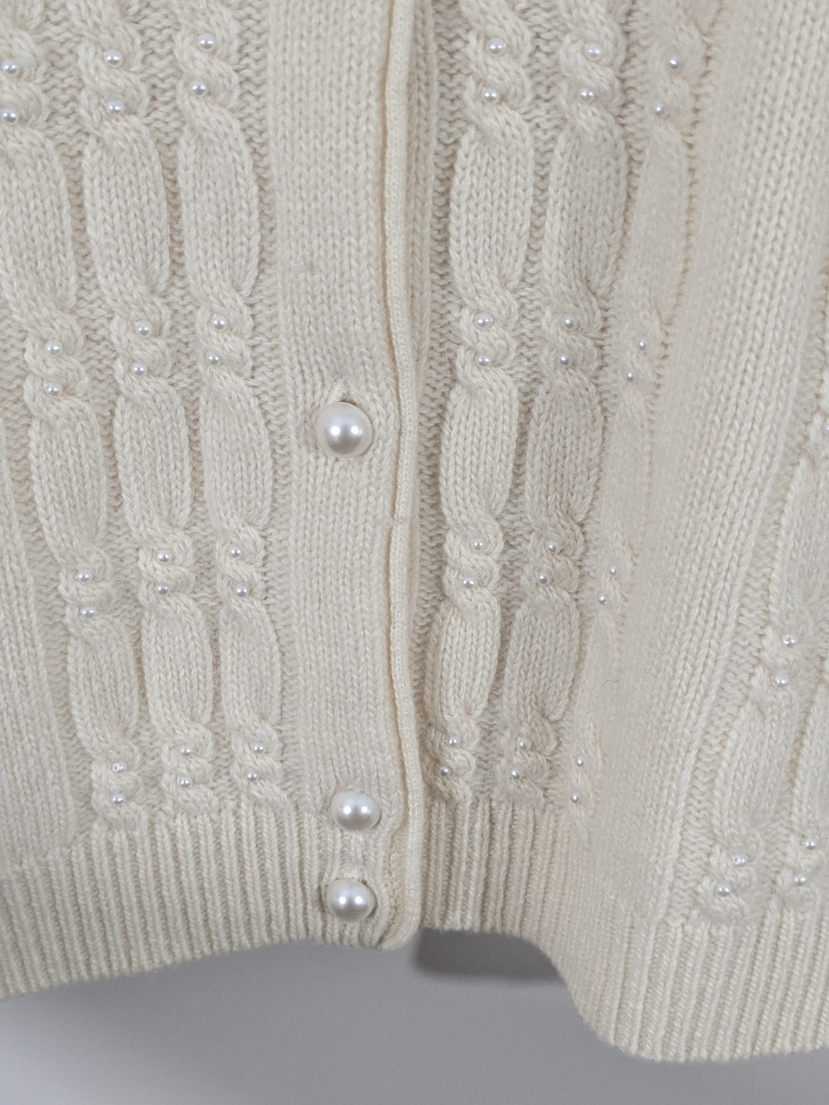 Vintage 80s Lambswool Angora Wool Ivory Cardigan Pearl Buttons Dainty Feminine