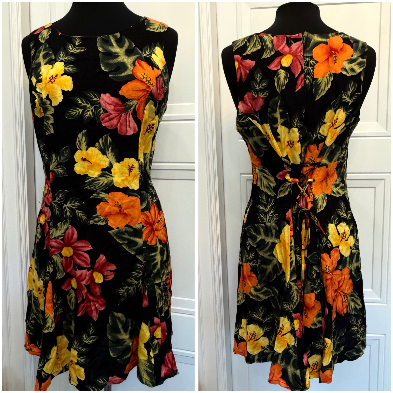 VTG 90s JAMIE BROOKE HAWAIIAN PRINT DRESS RAYON LARGE