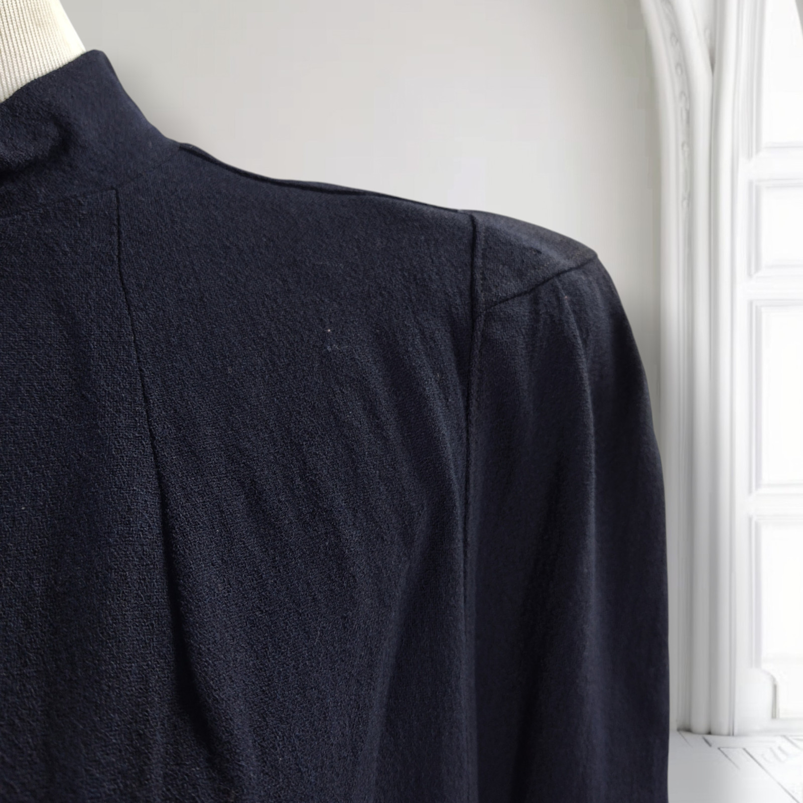 Vintage 1940s Midnight Blue Wool Crepe Gothic Cape Cloak Arm Slits Dark Academia