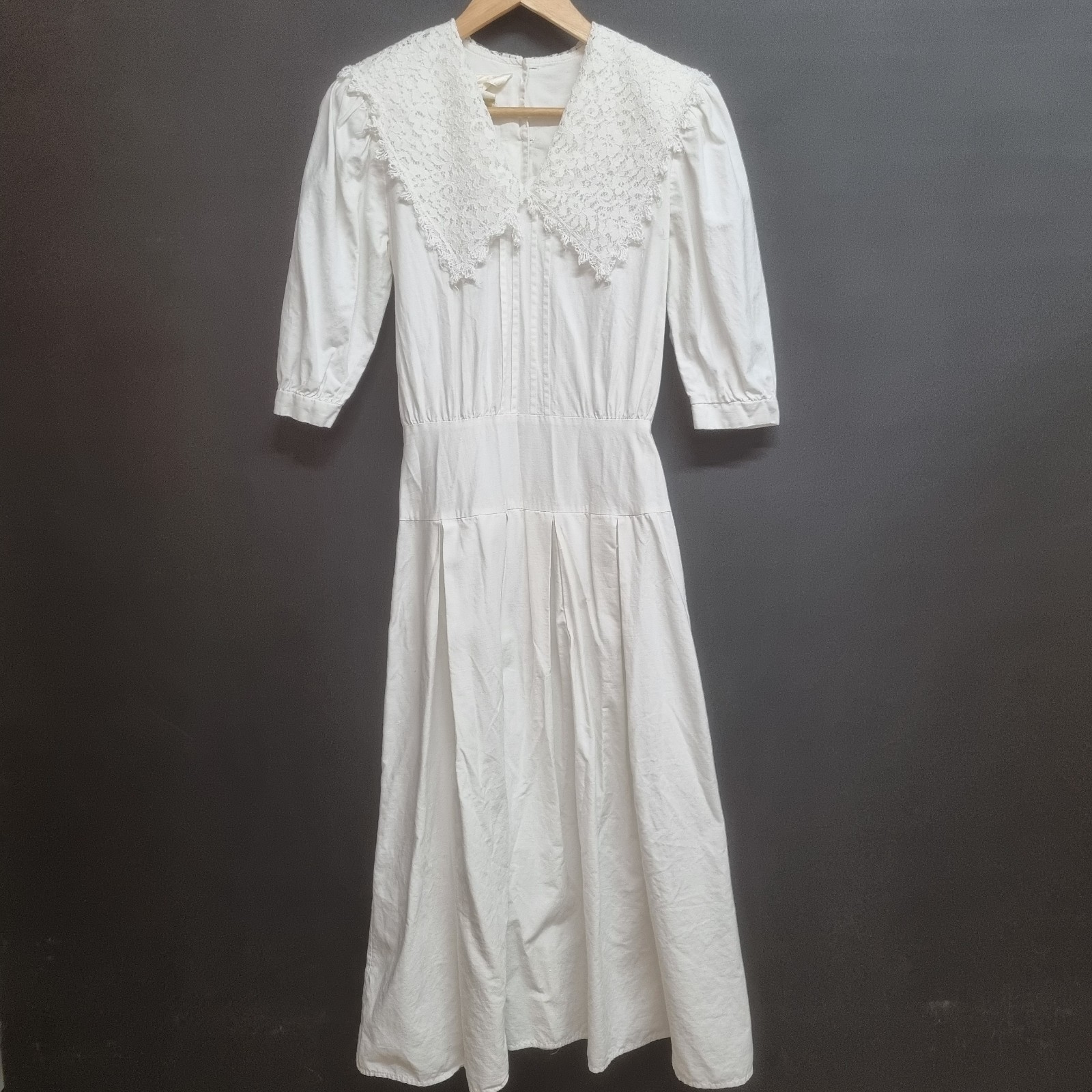 VTG Gunne Sax White Cotton Prairie Lace Collar Midi Cottagecore Dress Sz 5 S
