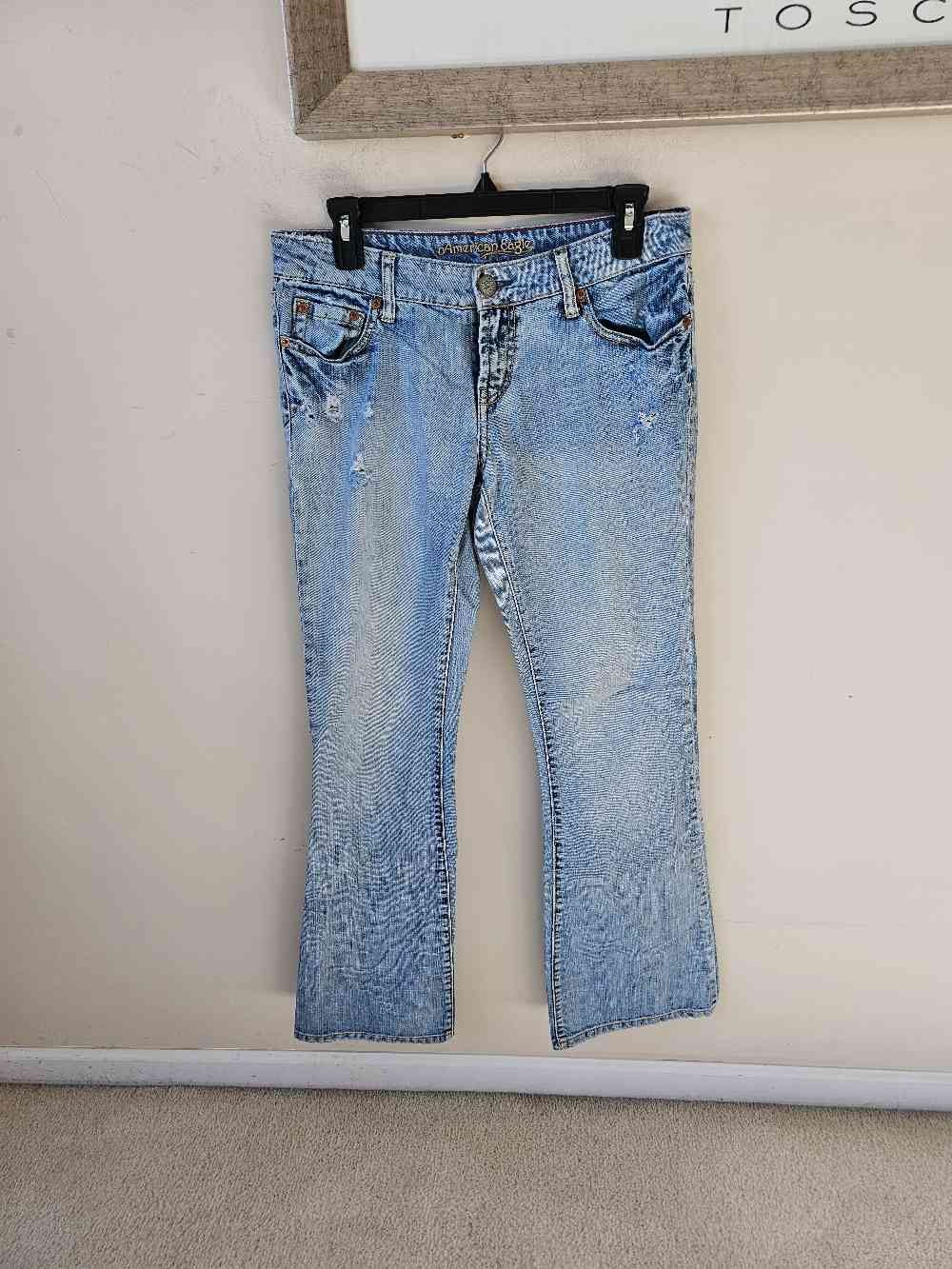 Vintage American Eagle Hipster Jeans Women 6 Light Wash Distressed Bootcut Y2K