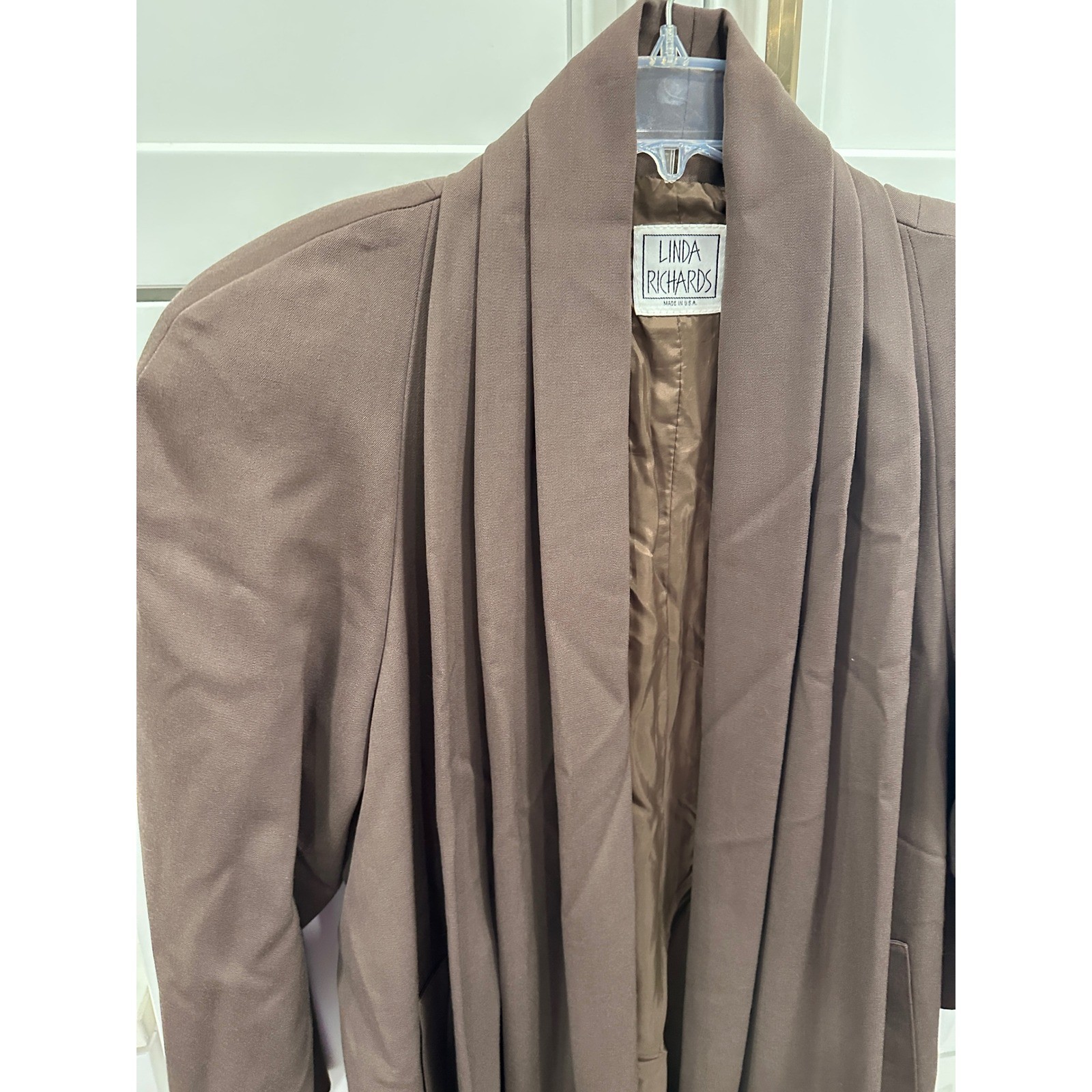 Linda Richards Brown 100% Wool Shawl Collar Duster Coat Vintage USA 6
