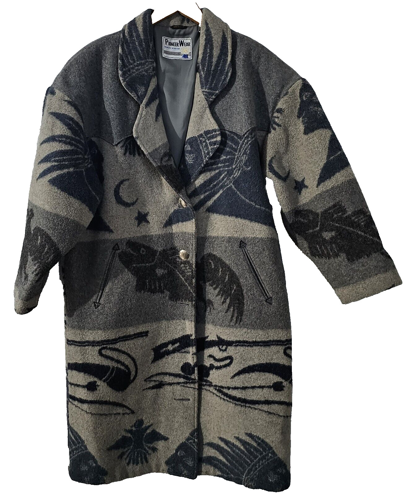 PIONEER WEAR Wool Vintage Coat Southwestern Native American Prints free size