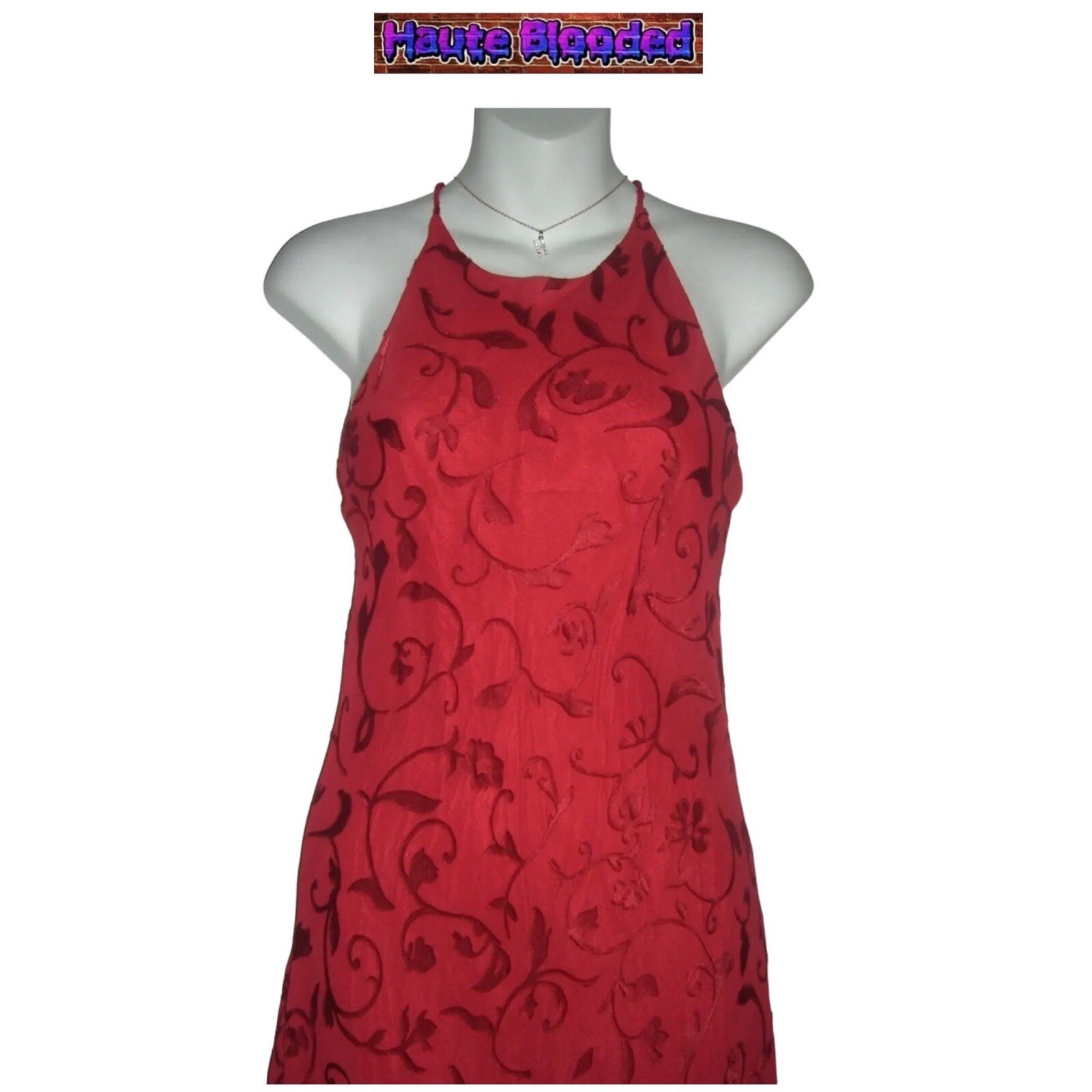 Vintage 90’s Dress 579 Friends Red Maxi Flower Crushed Velvet y2k Fairy Cottage