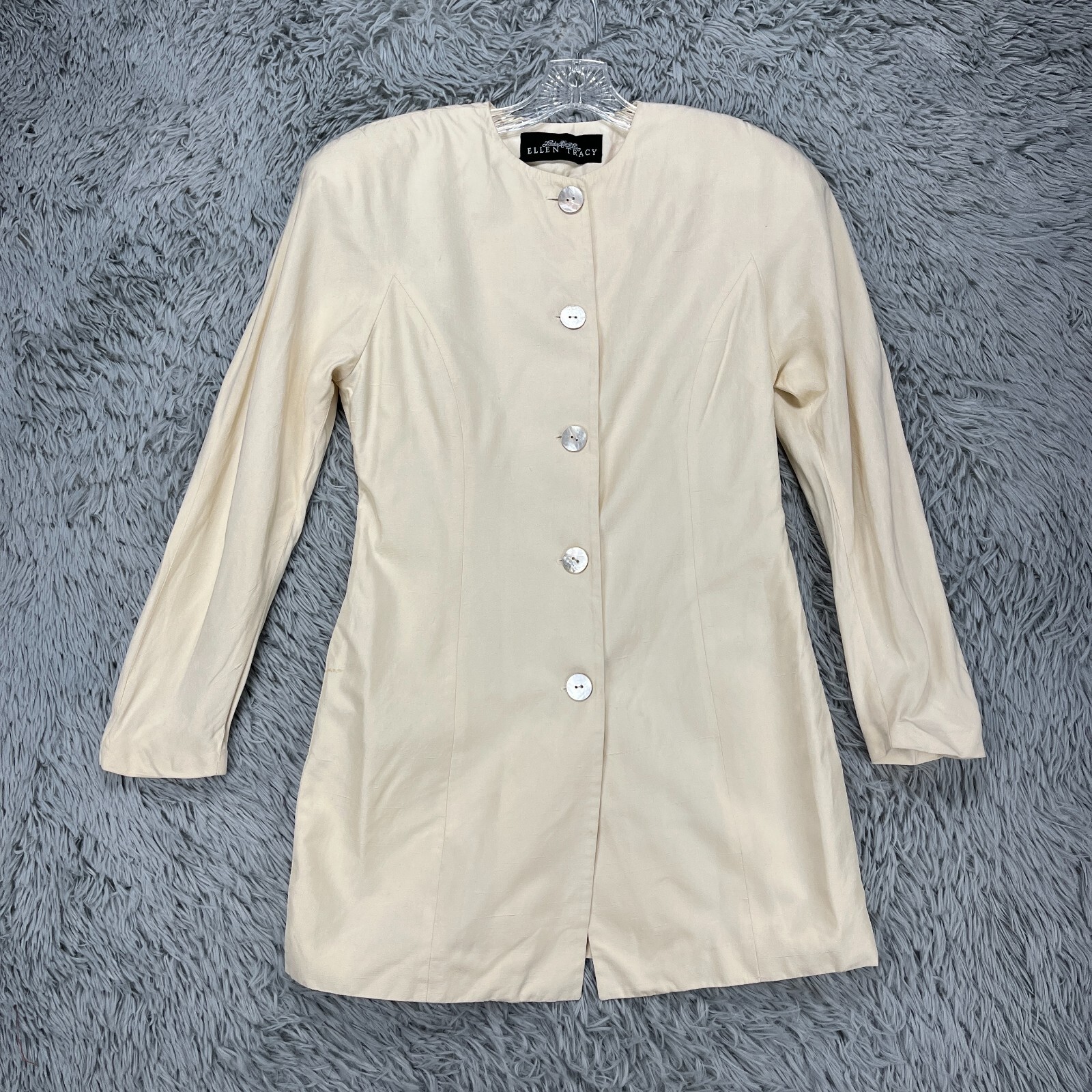 Vintage Ellen Tracy Silk Jacket Women’s 6 Ivory 80’s Retro Luxury Mid-Length