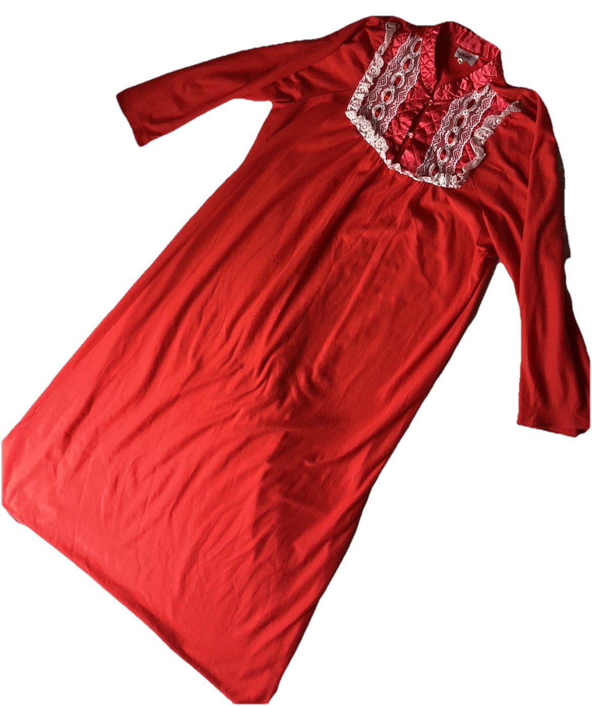 Time Star VTG 90s Women Med Long Sleeve Lace Quilted Red Maxi Night Gown Granny