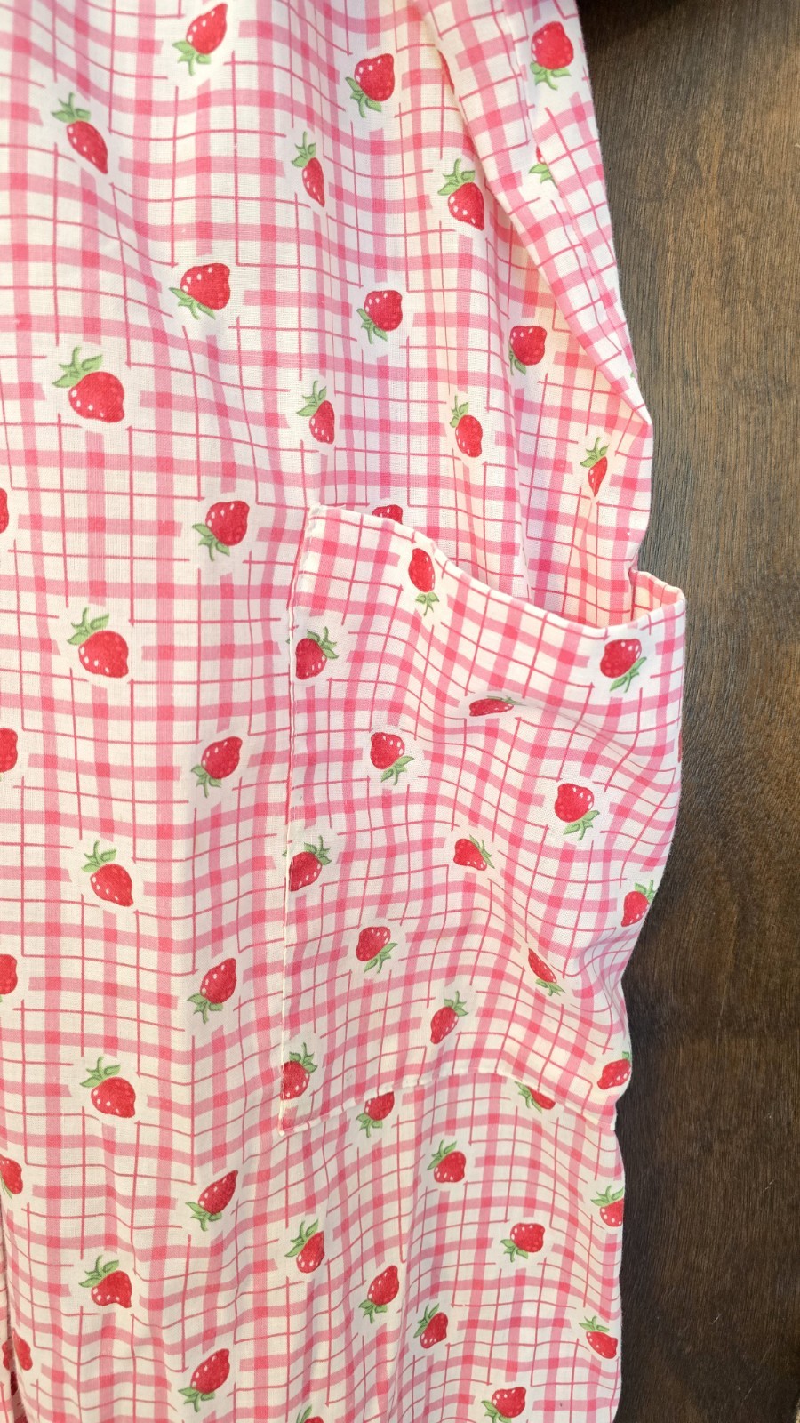 VTG Lady Manhattan House Dress Nightgown Pearl Snap Checkered Strawberries XL