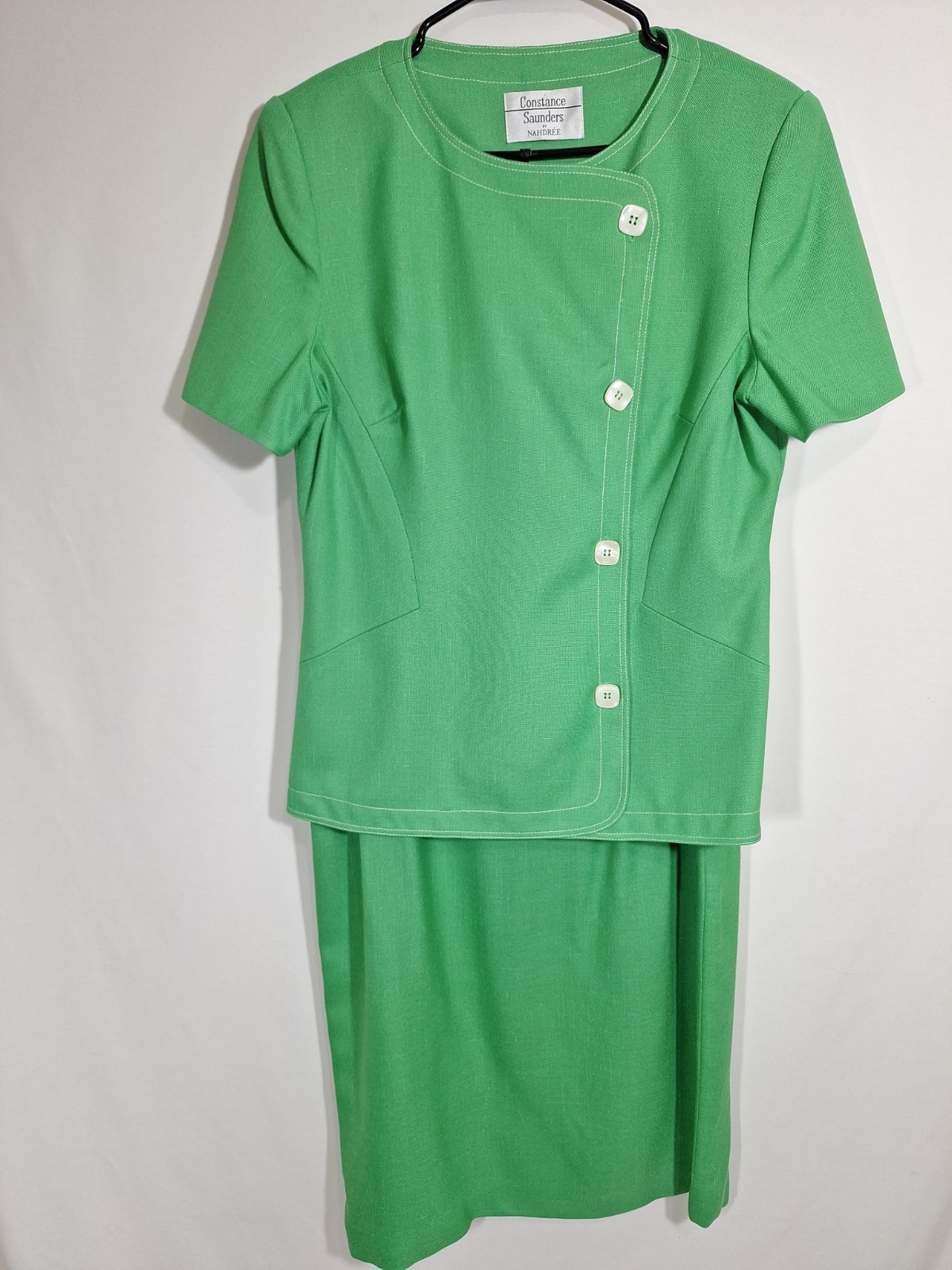 Vtg 80s Constance Saunders by Nahdree Green Skirt Suit Set Viscose Sz 12 Large