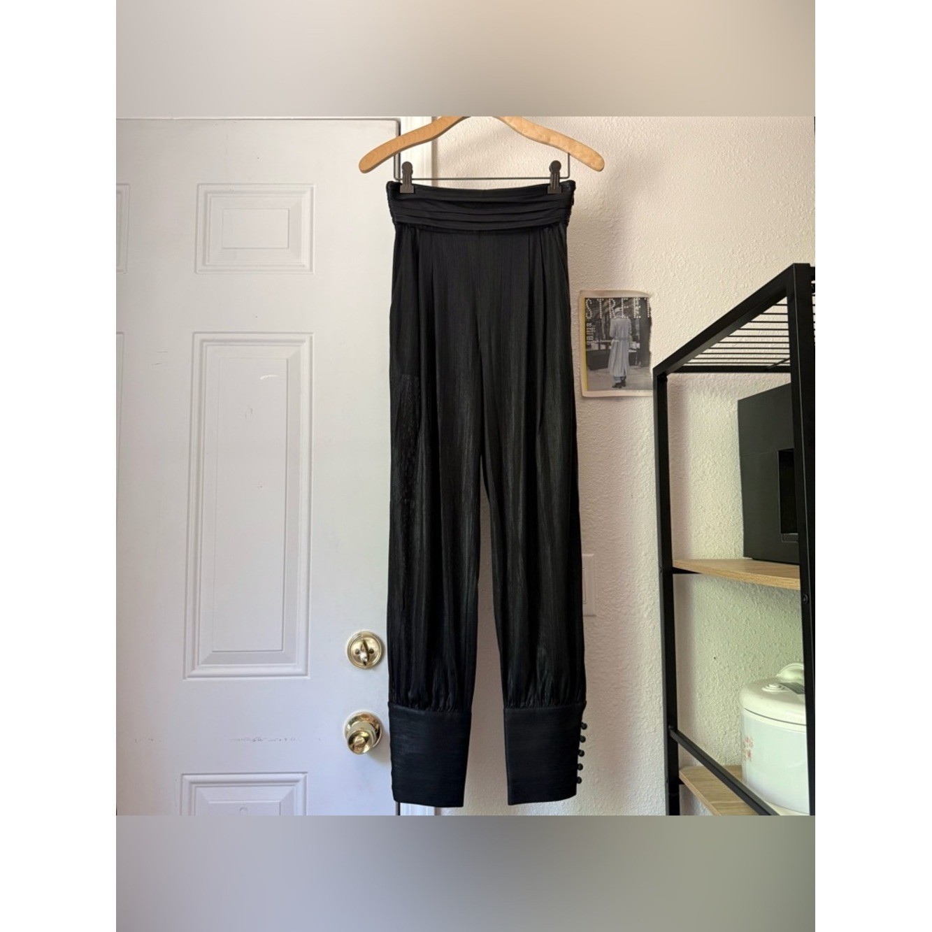 RETROFETE black pleated waist high rise cuffed trousers pants