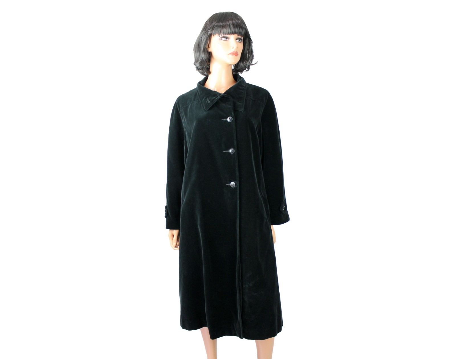 Velvet Opera Coat Sz 16 XL Vintage 70s Drizzle Black Cotton Velvet Long Jacket