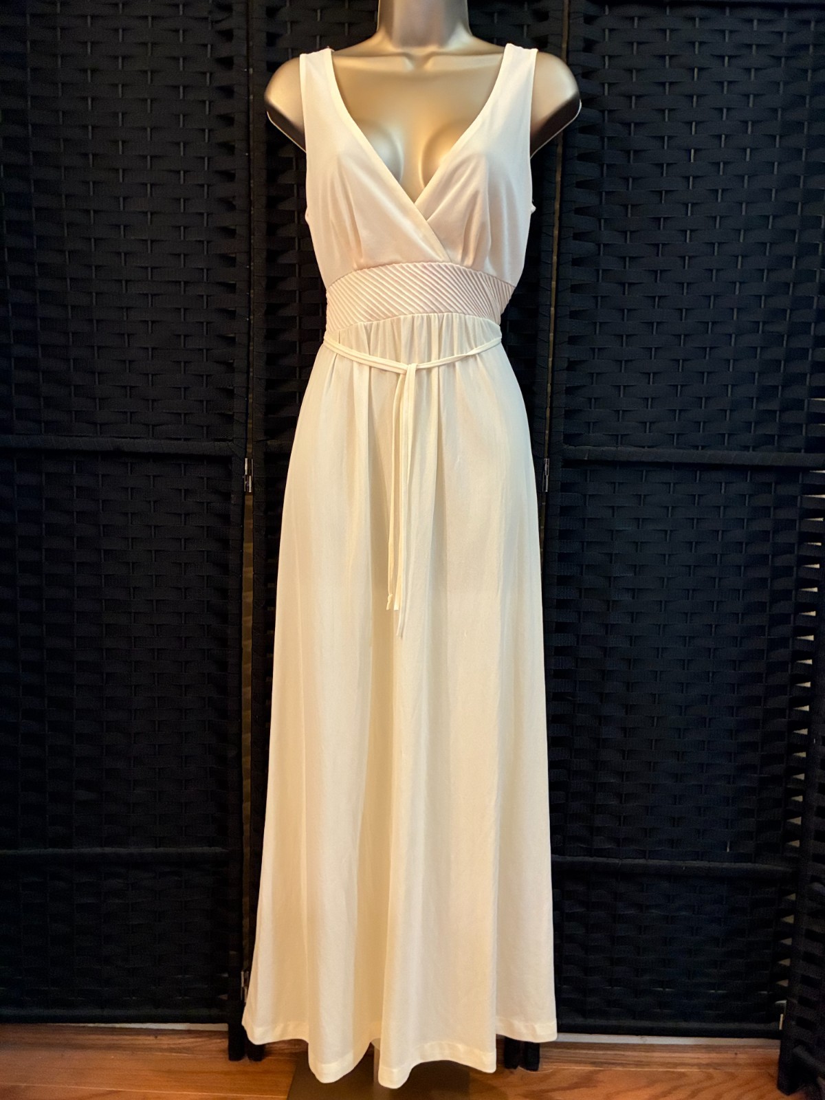 Vintage MISS ELAINE LONG GRECIAN NIGHTGOWN Small IVORY BLUSH Goddess Siren READ