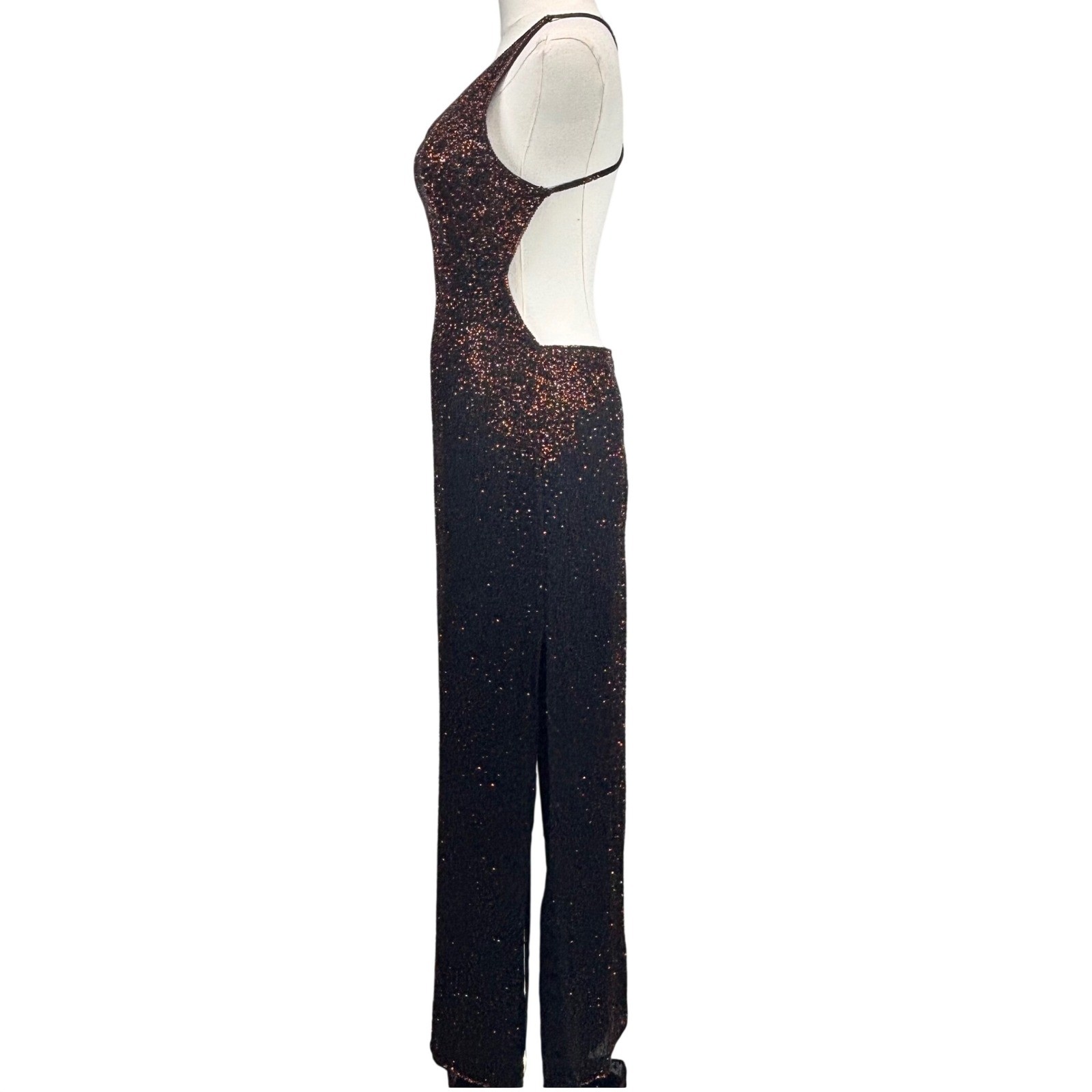 VTG Scala Dress Black Copper Gold Beaded Ombre Backless Formal Gown Silk 4