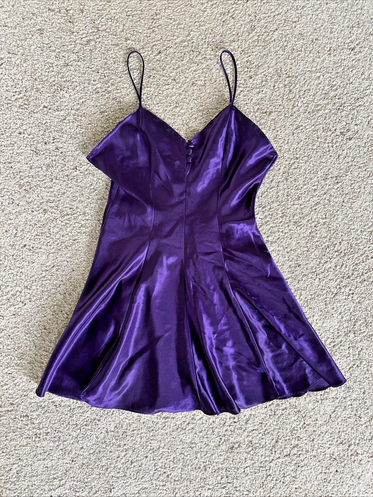 Shiny Romance Du Jour Purple Satin Vintage Slip Dress Flounce Skirt Size M USA
