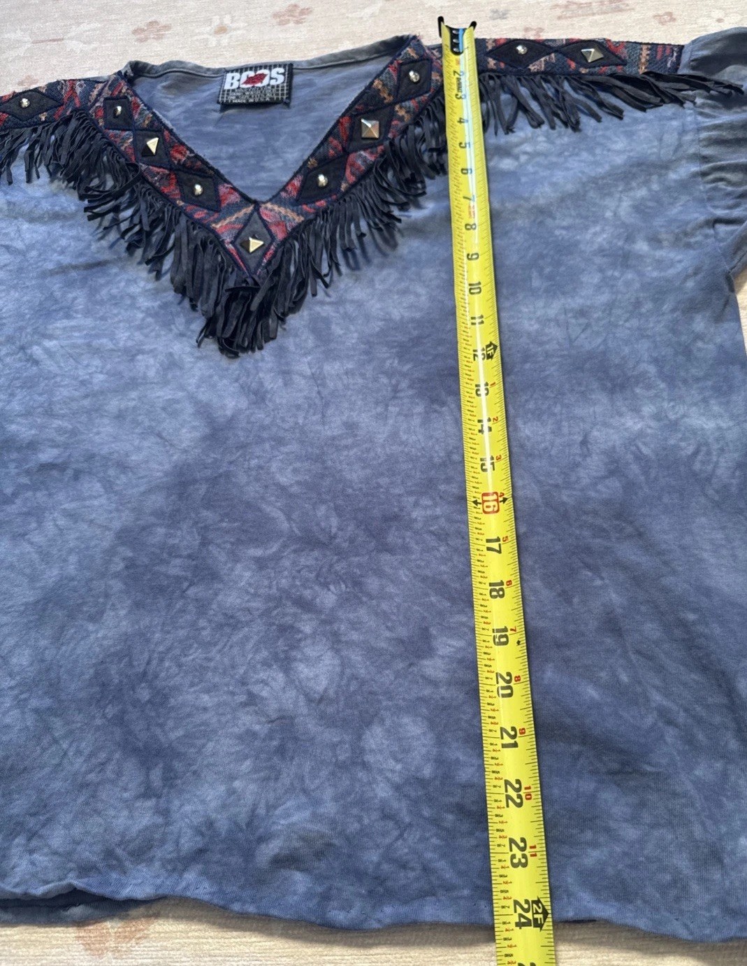 Vintage 90’s Tie Dye Fringe Studded Western T-Shirt Cotton Cowgirl Rodeo O/S