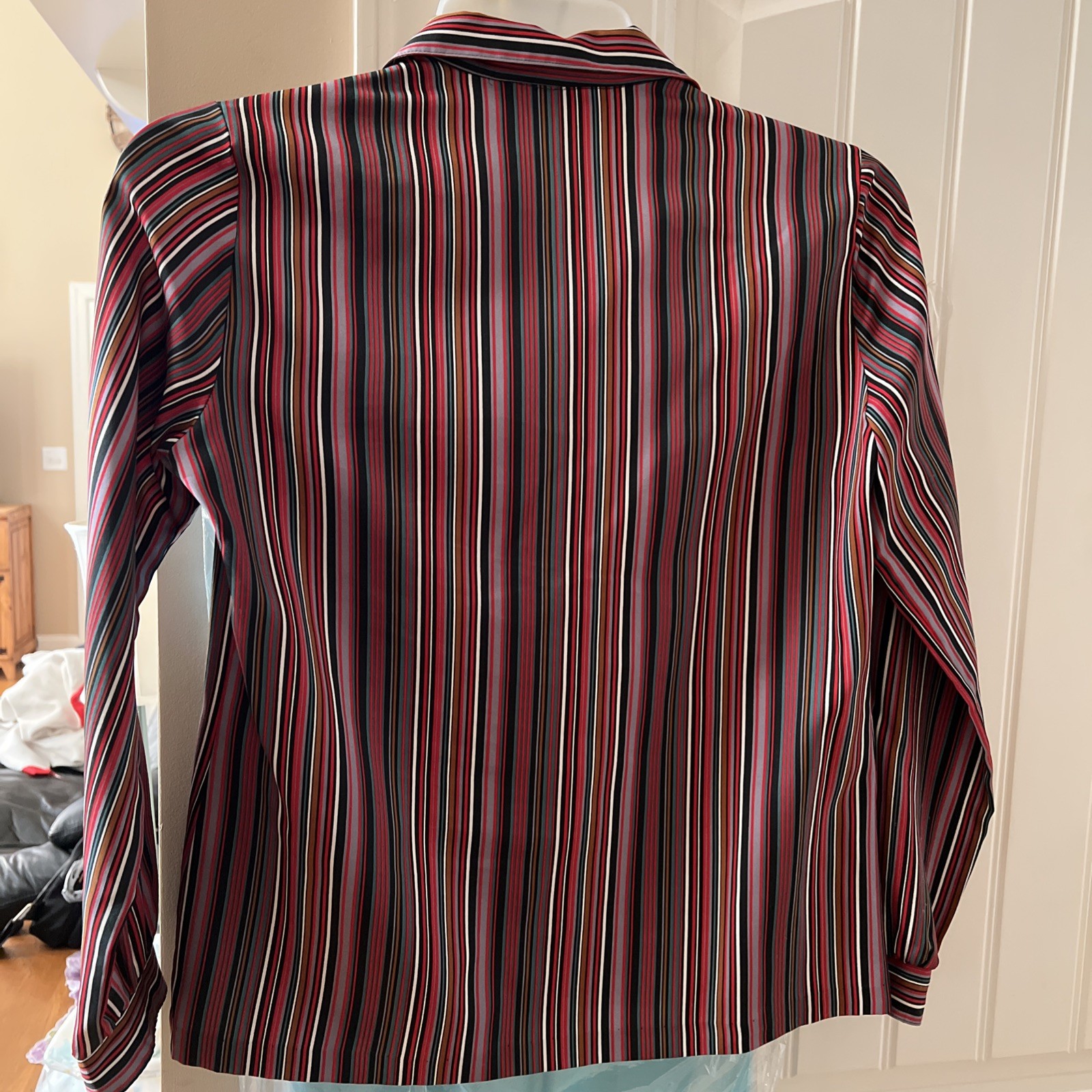 Vintage 1970s Striped Lady Arrow Blouse Disco Mod Womens Retro Size 10