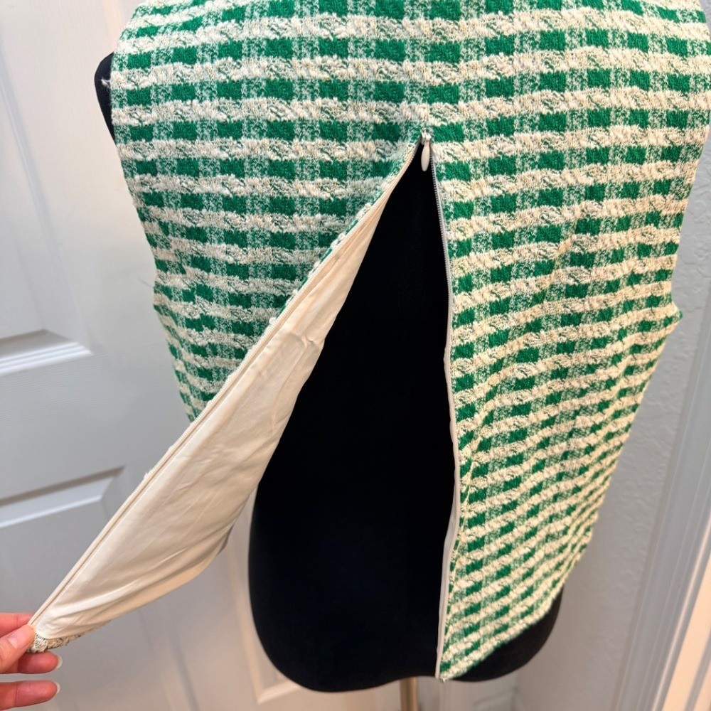 Aqua Vintage 60’s Style Tweed Top – Green & White with Gold Buttons