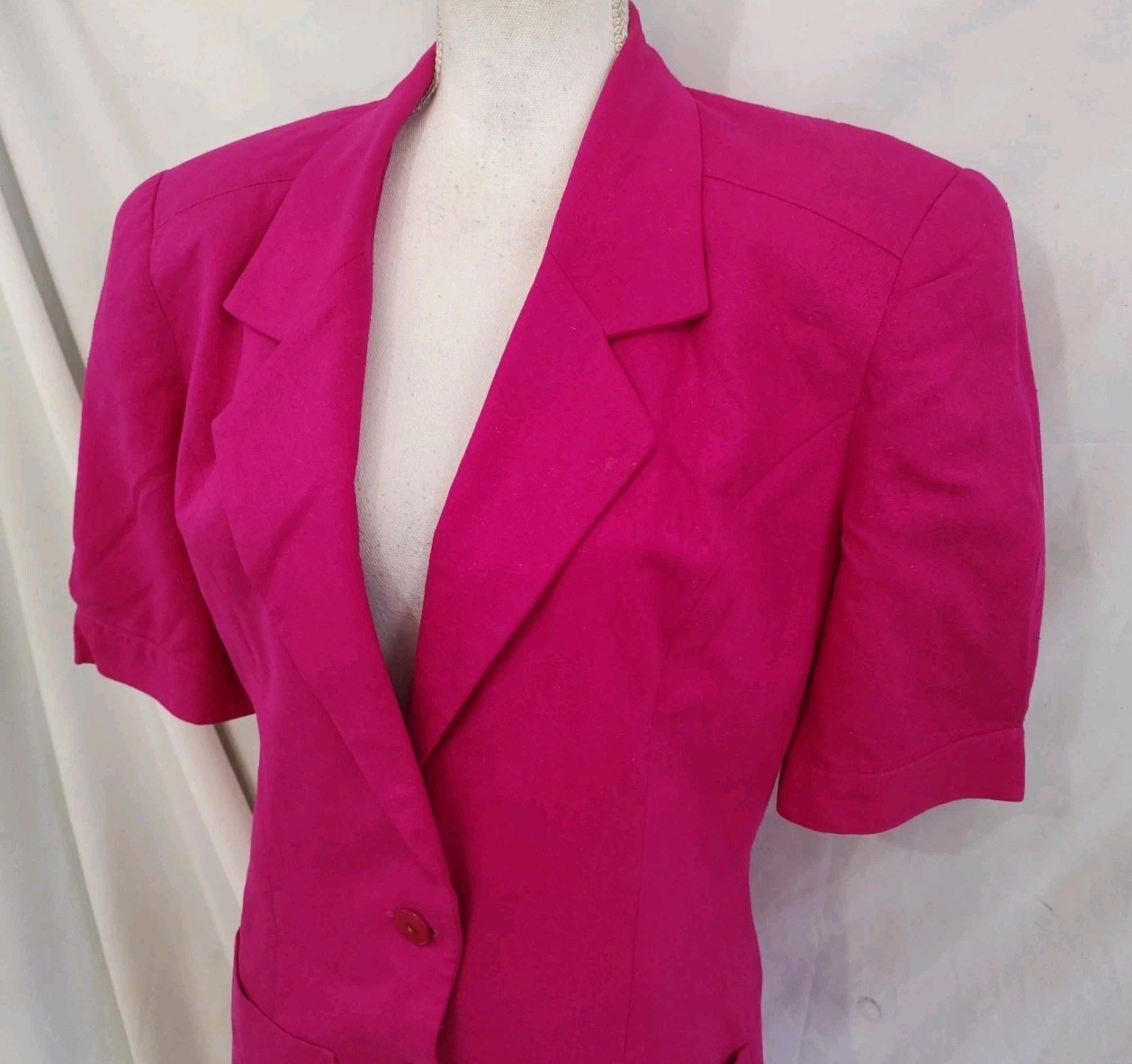 80’s Vintage 100% Silk Pants Suit SK & Company Hot Pink Short Sleeve Sz 10