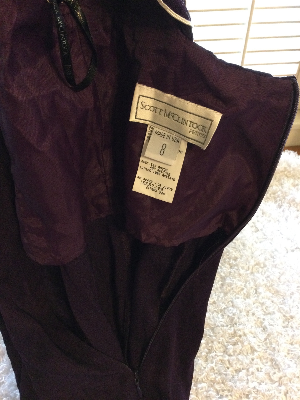 Vintage Scott McClintock Petites Sz.8 Formal Sheath Burgundy w/White Scrollwork
